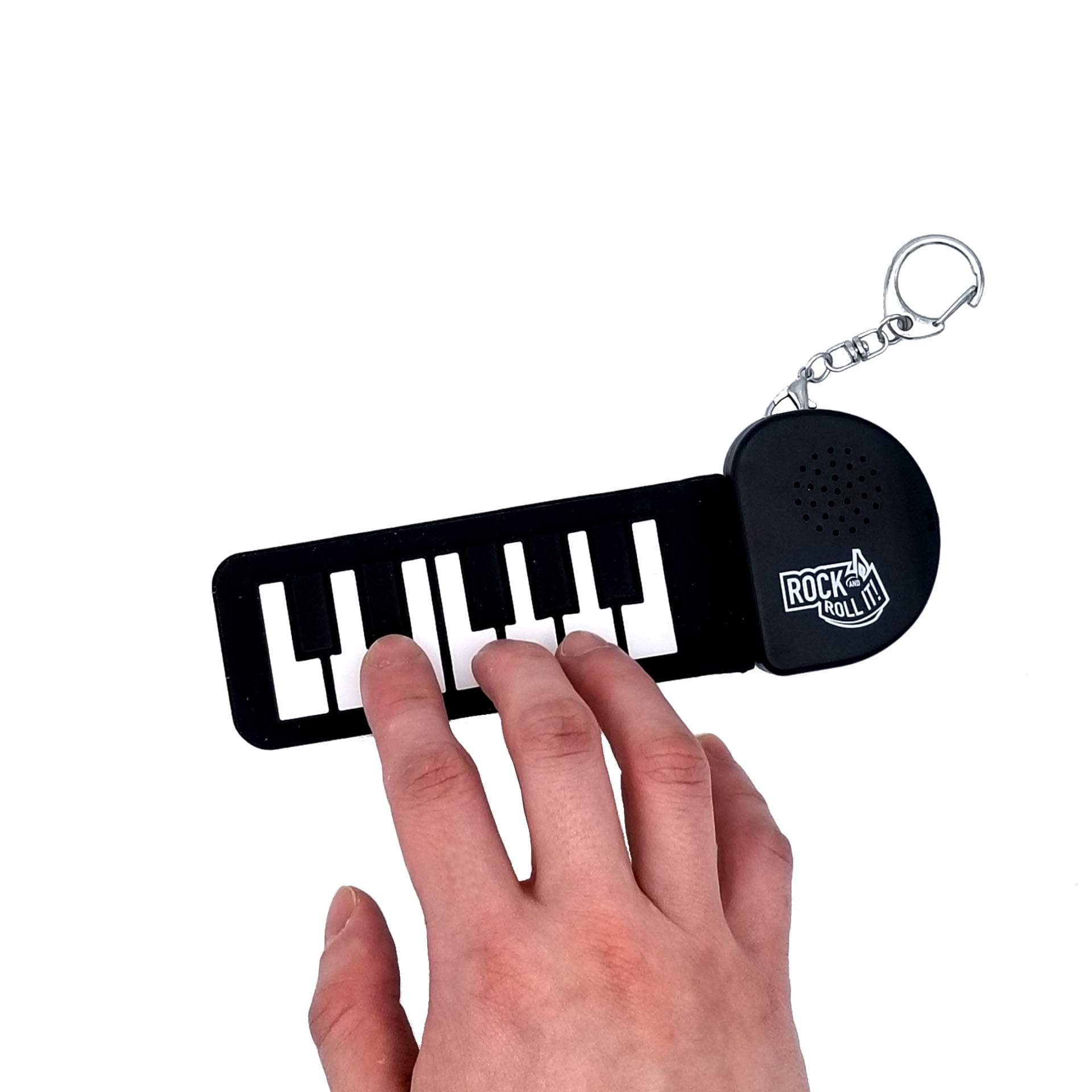 Rock and Roll It - Micro Piano - Real & Reproducible Working Piano Keychain.Hang on a Backpack and Play Anywhere.Black and White Finger Piano Pad.Small Keyboard