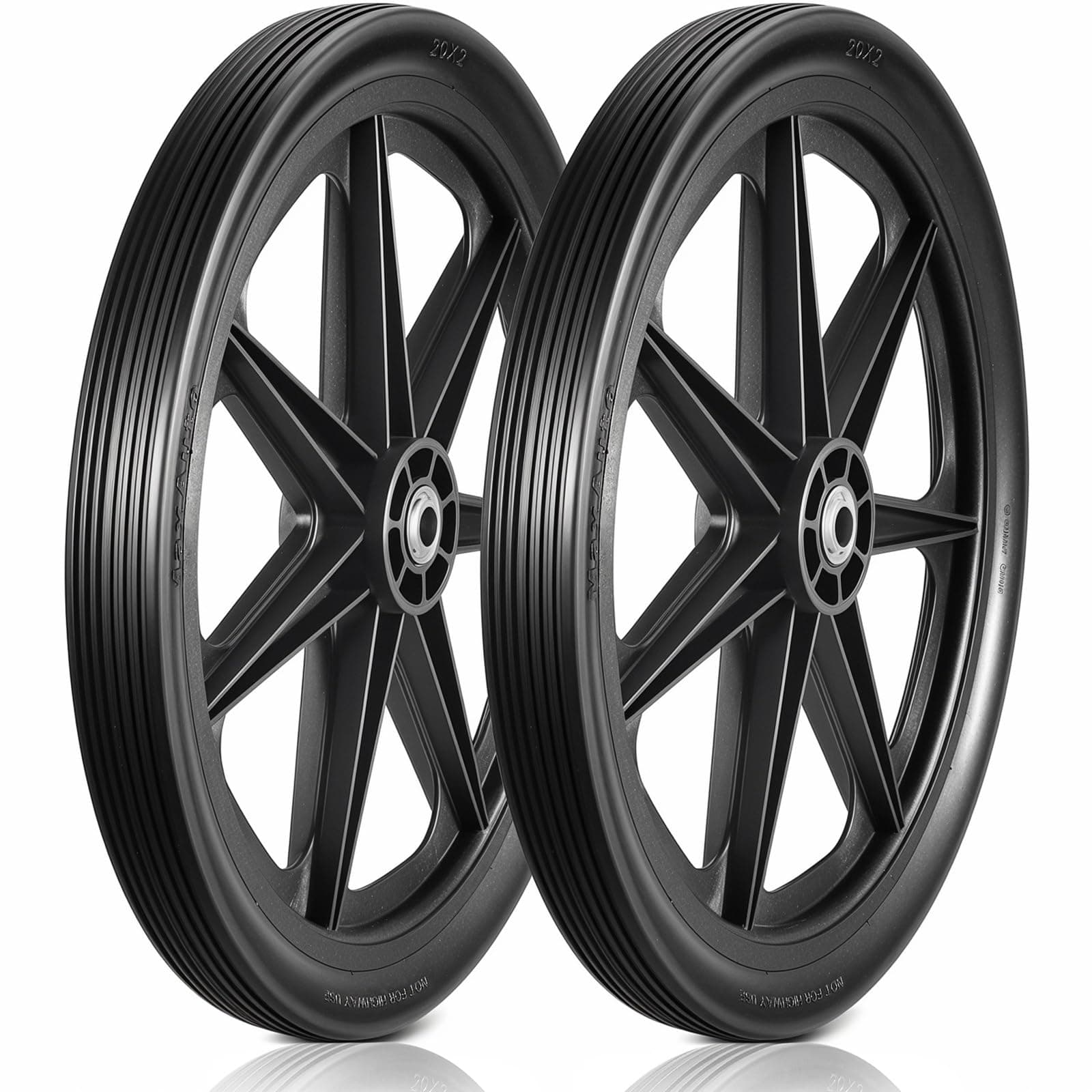 MaxAuto 20x2.0 Rim Flat Free Cart Tire and Wheels Assembly for the Garden Yard Cart, Wheelbarrow, Garden Trailers, 20x2" Non-inflated Tires with 3/4" Bearing, 2 Pack