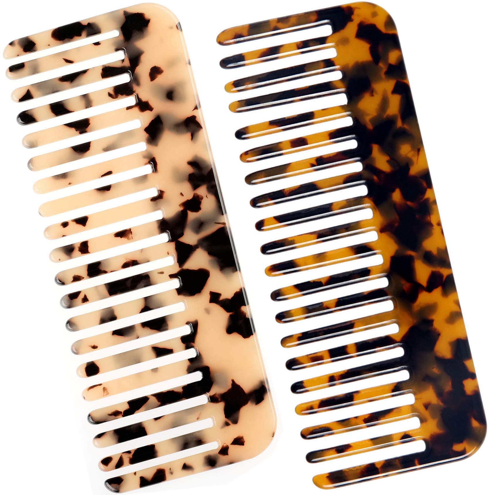 FSMILING Cellulose Large Detangling Comb, Wide Tooth for Thick Curly Wavy Long Hair, Wet and Dry Use, 2 Pack (Tortoise Shell, Ivory)