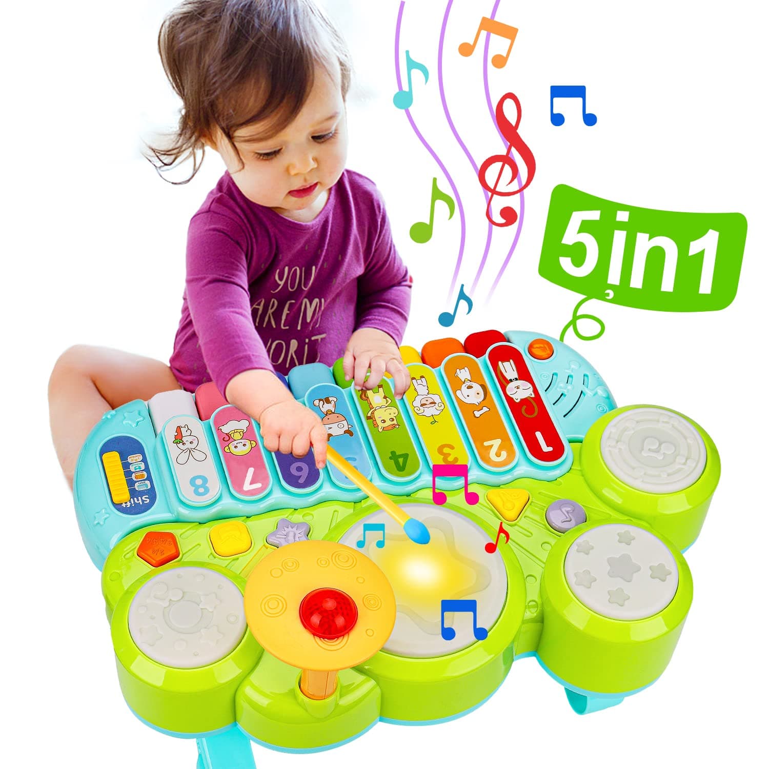 Baby Musical Toys 3 in 1 Piano Keyboard Xylophone Drum Set for 1 Year Old Girls Boys Toys Age 2 Music Instrument Toys Toddlers 1-3 0-2 First Birthday Easter Gift Infant Baby Toys 6 9 12 18 Month