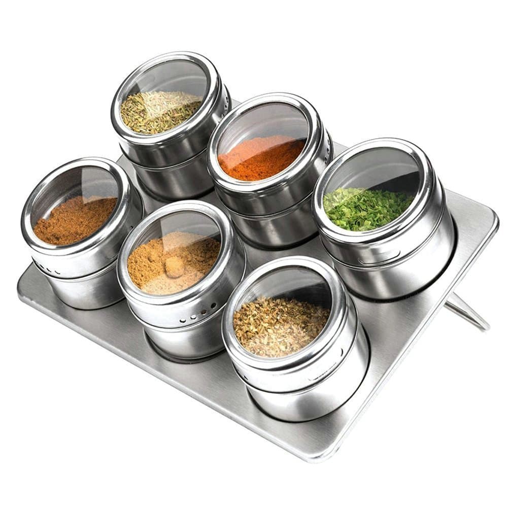 6 Pcs Spice Jars, NLEADER Shaker Seasoning Bottle KitchenStainless Trestle Rack Condiment Storage Jar Tray Set
