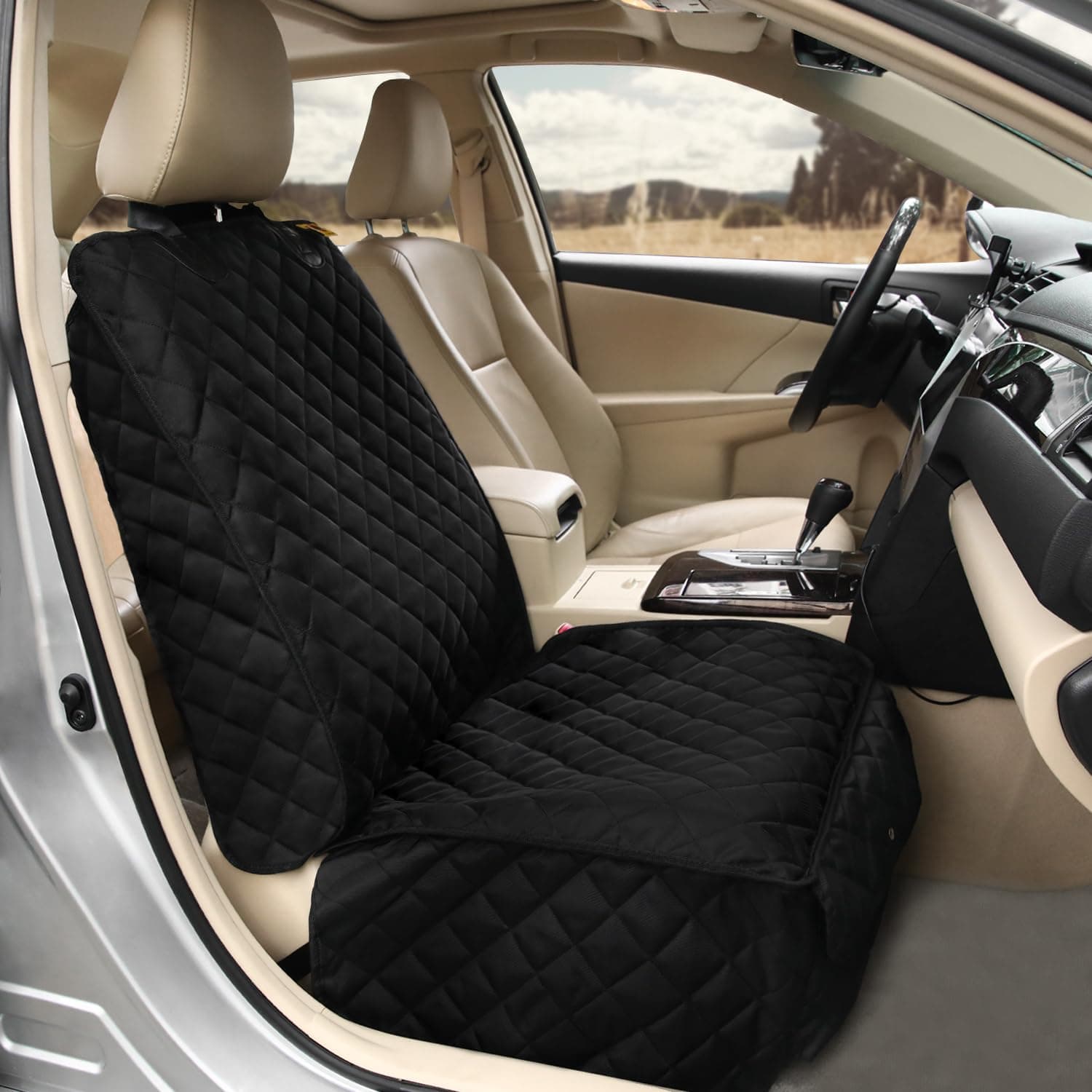 Deluxe Dog Seat Cover for Front Seat-More Durable Waterproof Front Seat Protector, High Heat Resistant and Nonslip Front Seat Cover for Dogs Kids, Universal Size (Black)