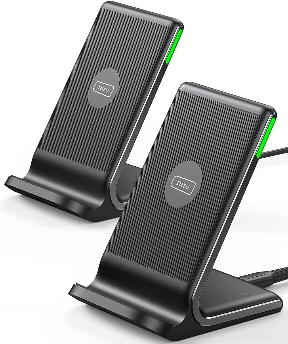 INIU Wireless Charger, [2 Pack] 15W Qi-Certified Fast Wireless Charging Stand with Sleep-Friendly Adaptive Light Compatible with iPhone 12 11 Pro XR XS X Plus Samsung Galaxy S20 Note 20 10 Google etc