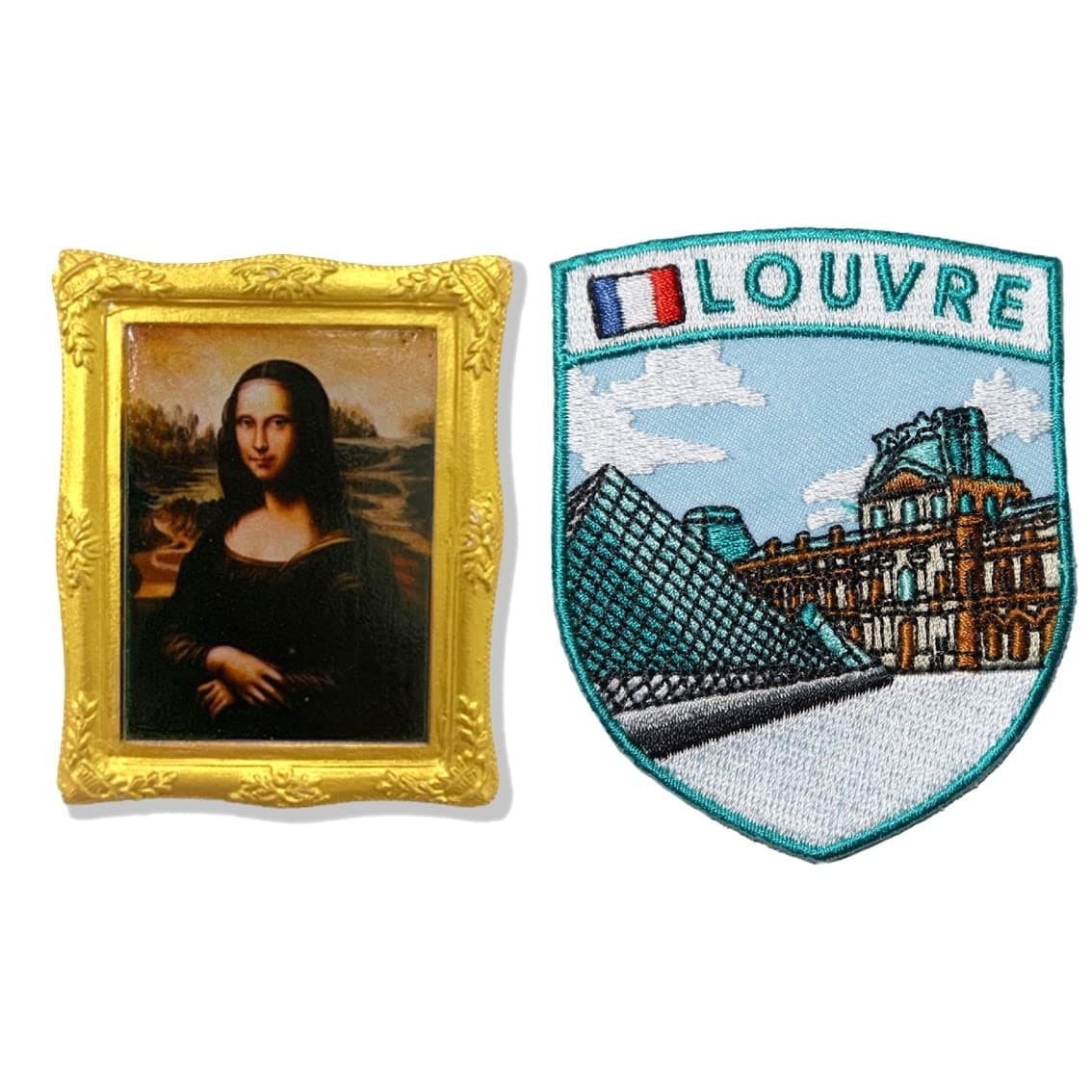 Mona Lisa France 3D Decoration Fridge Magnet 1PC+Le Louvre Museum Paris Collection Applique Patch 1PC, Magnetic Refrigerator Magnet, Stick On Patch for Bag Decoration Souvenir C89+163