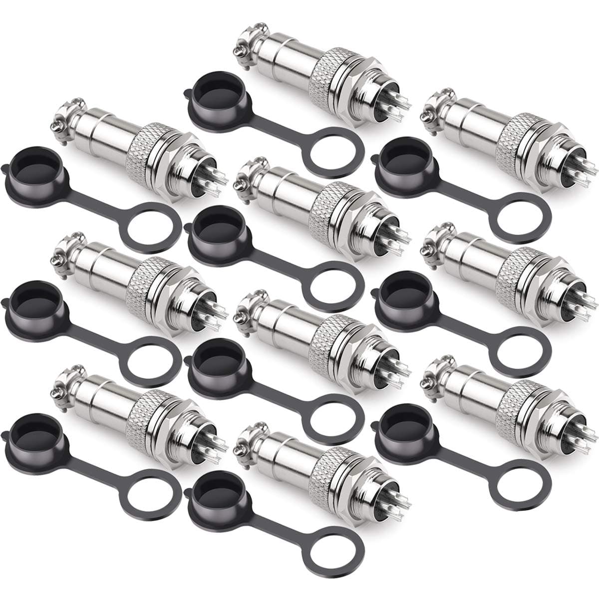 GX16 4 Pins Panel Metal Mount Circular Metal Aviation Connector Adapter Male Female Plug Socket with Waterproof Cap (10 Pcs)