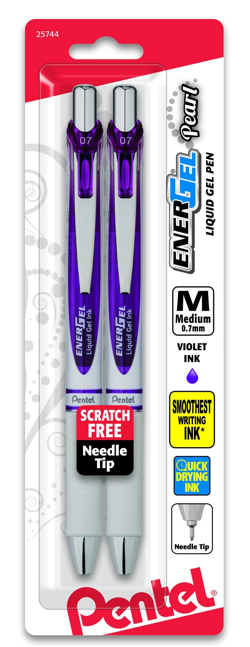 Pentel EnerGel Pearl RTX Retractable Gel Pen, 0.7mm Needle Tip, 2 Pack, Violet Ink (BLN77WBP2V)