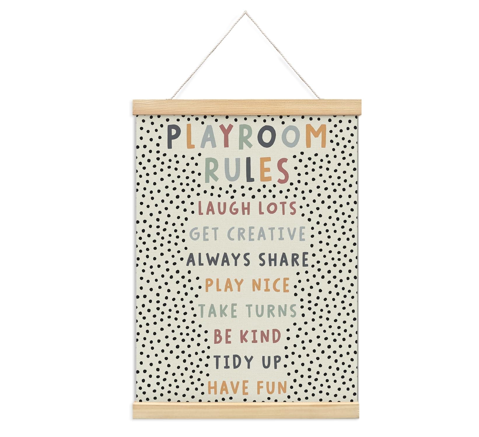 Playroom Kids Tollder Room Wall Decor, Play Room Rules Wall Decor for Kids Play Game Room Bedroom Nursery Home School Playroom Essentials, Canvas Hanging Banner Wood Poster Frameds 12x16 Inch
