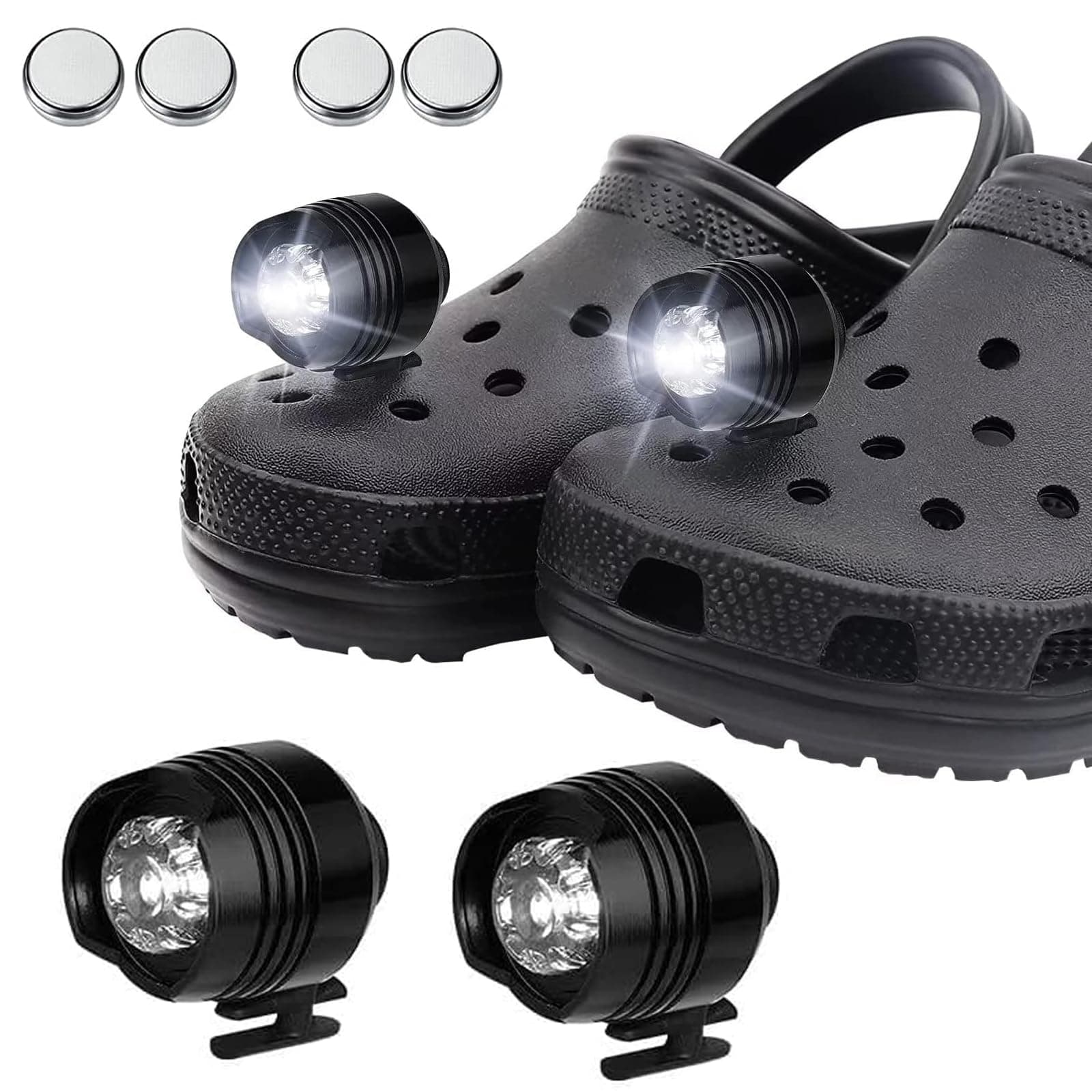 PipihomePipihome 2Pcs Headlights for Croc Shoes, IPX5 Waterproof with 3 Light Modes, Small Lights for Croc Shoe Decoration Charms Funny Shoe Accessories, Christmas Birthday Gift for Adults and Kids (Black)