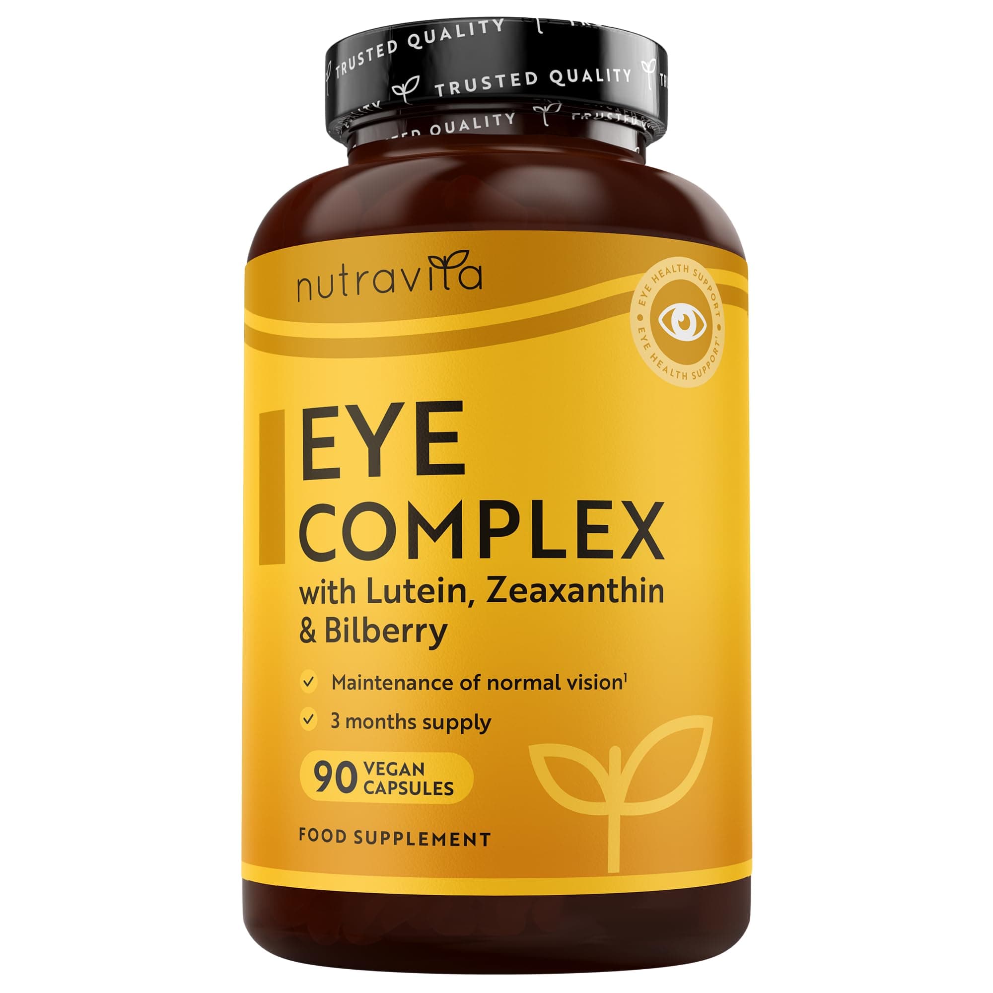 Lutein Natural Eye Supplement – 90 Vegan Capsules - Zeaxanthin, Bilberry Extract, Vitamins A, B12 & Zinc – for Maintenance of Normal Vision – Made in The UK