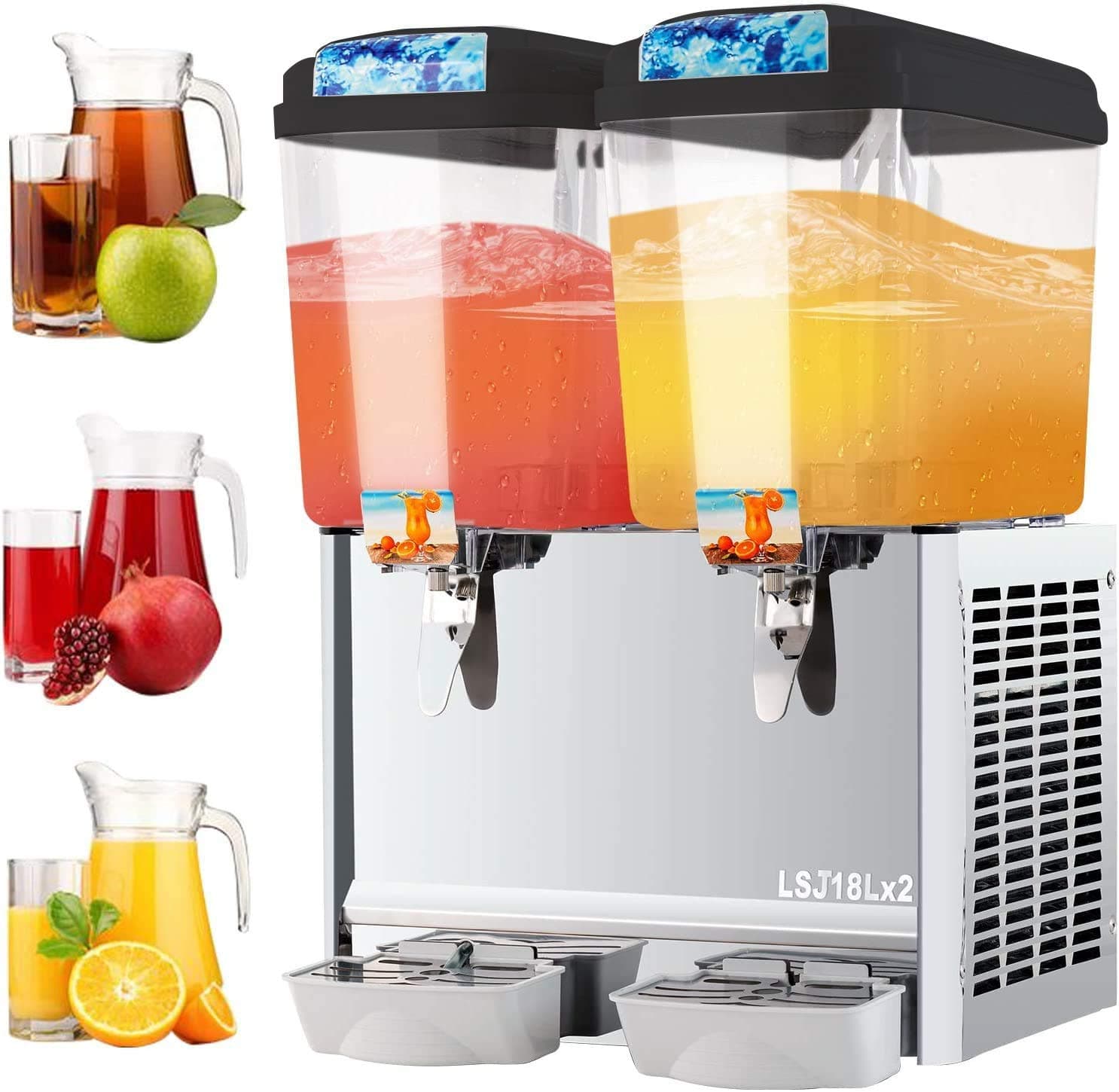 Commercial Juice Dispenser 9.5 Gallon Cold Beverage Drink Dispenser Machine for Restaurant and Party Temperature Control, 4.75 Gallon Per Tank, 2 Tank with Spigot, Black