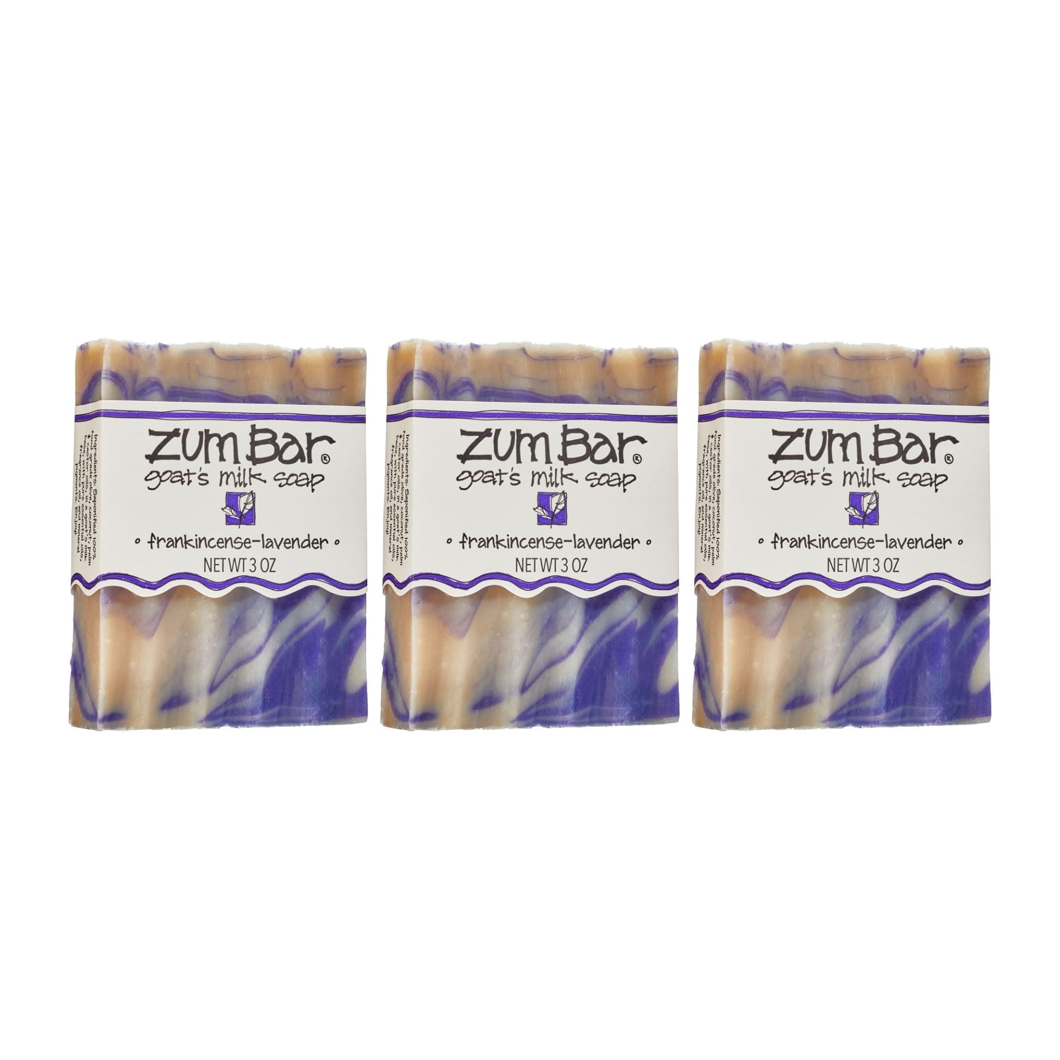Indigo Wild Zum Goat's Milk Soap Bar - Bar Soap for Hands & Body Made with Essential Oils - 3 oz - Frankincense-Lavender (3 Pack)