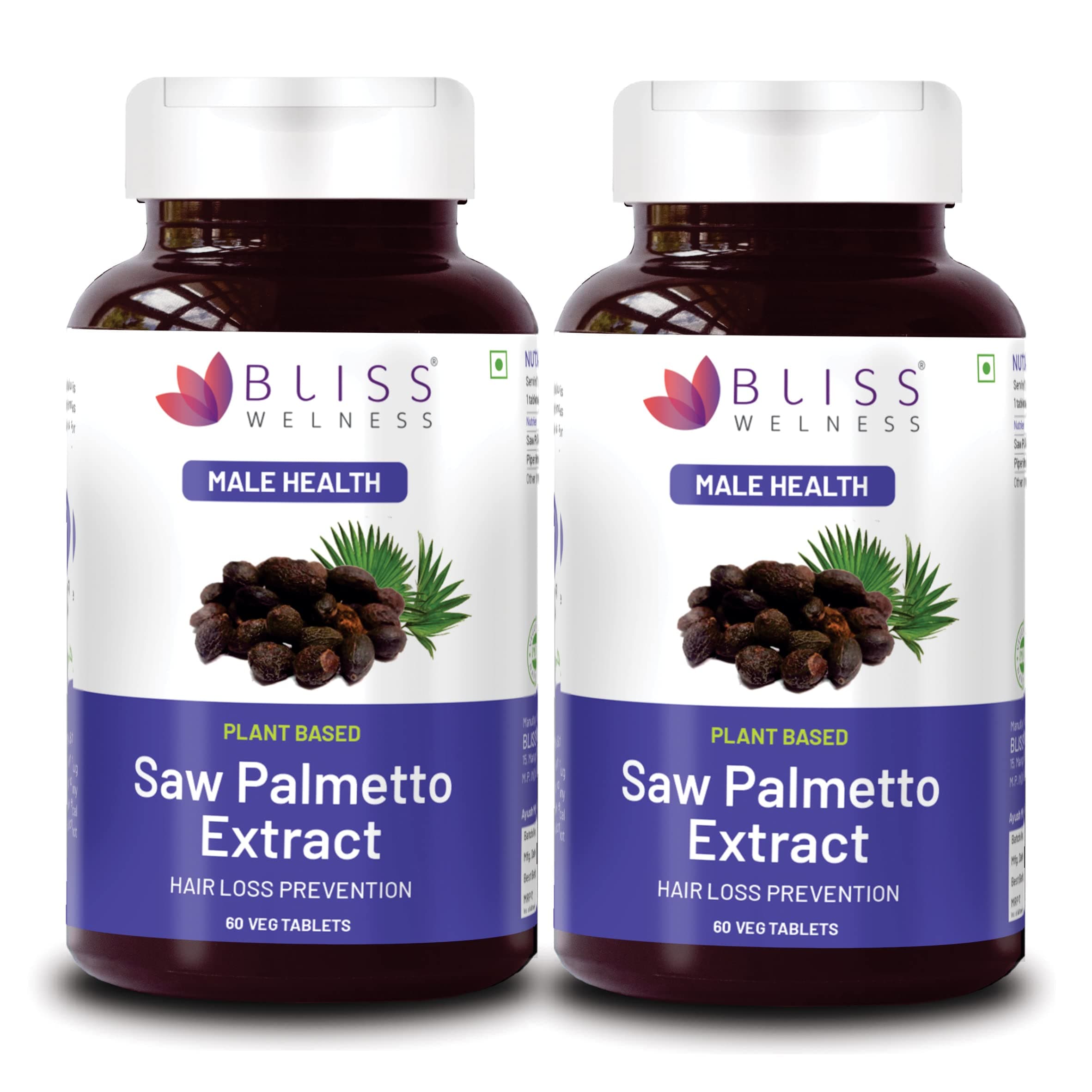 Bliss Welness Saw Palmetto Extract 800 MG | Hair Growth Prostate Health Support Urinary Tract Function Prevent Hair Fall Ayurvedic DHT Blocker Health Supplement - 120 Tablets (2 Month Pack)