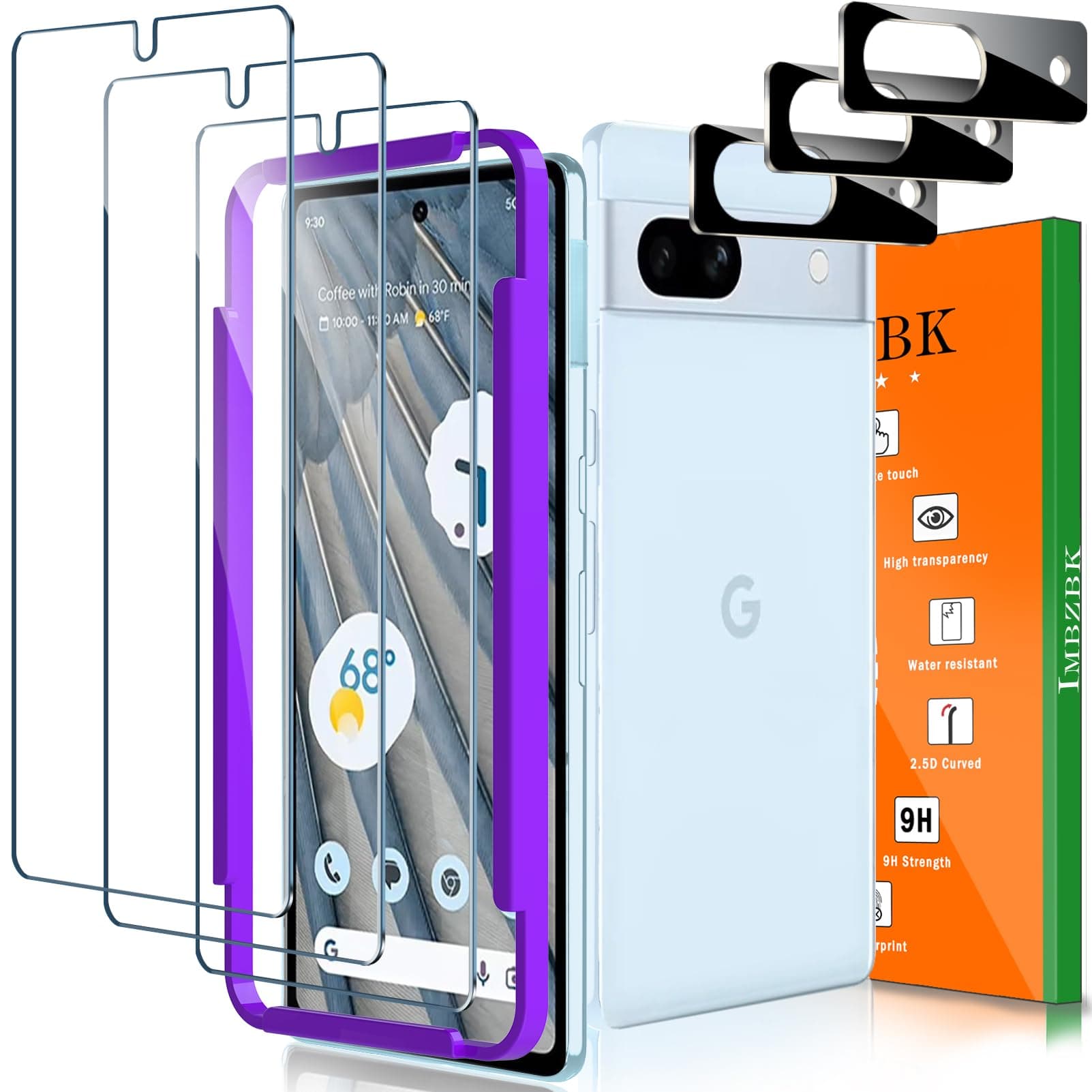 IMBZBK [3+3 Pack for Google Pixel 7a Screen Protector Tempered Glass Accessories 3 Screen Protector with 3 Camera Lens Protector for Pixel 7a Case Friendly Fingerprint Suitable