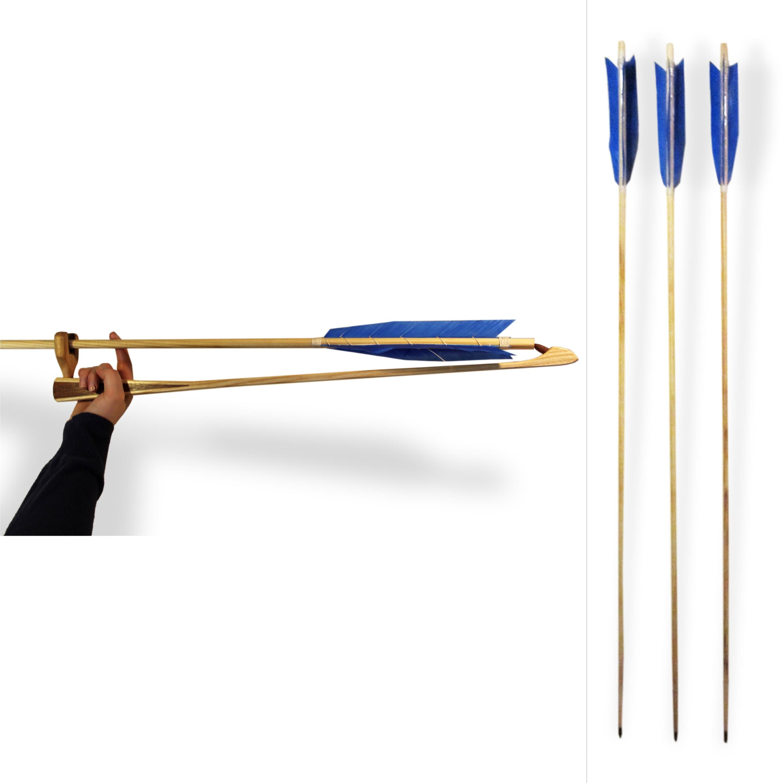 Wedge Handle Kanakadea Atlatl and Three Six Foot Fletched Darts