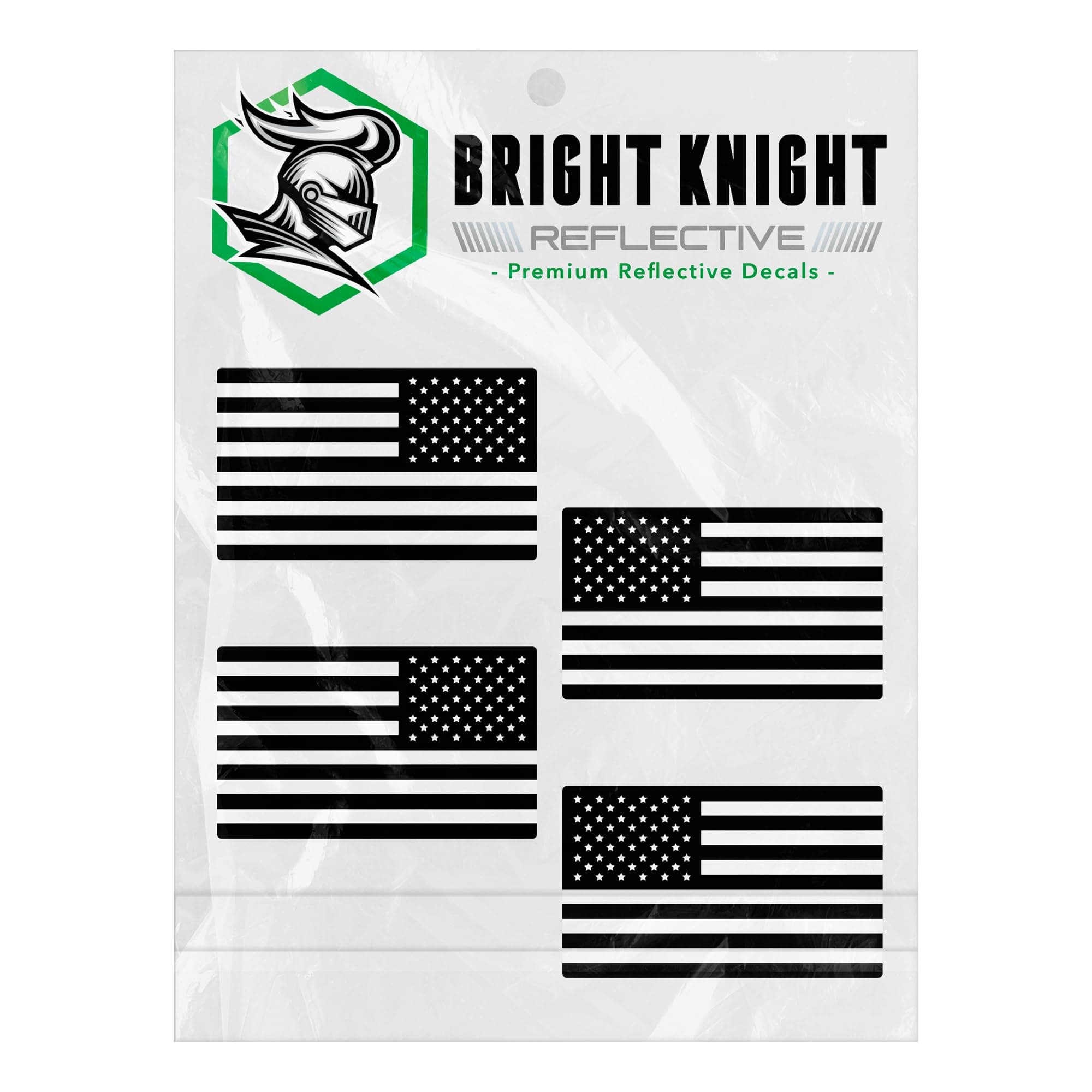 Bright Knight Decals Reflective American Flag Car Stickers, 2" x 1", 4pcs Black US American Flag Decals for Trucks, Vehicles, Motorcycles, Windows & Hard Hats - Patriotic USA Vinyl Bumper Stickers