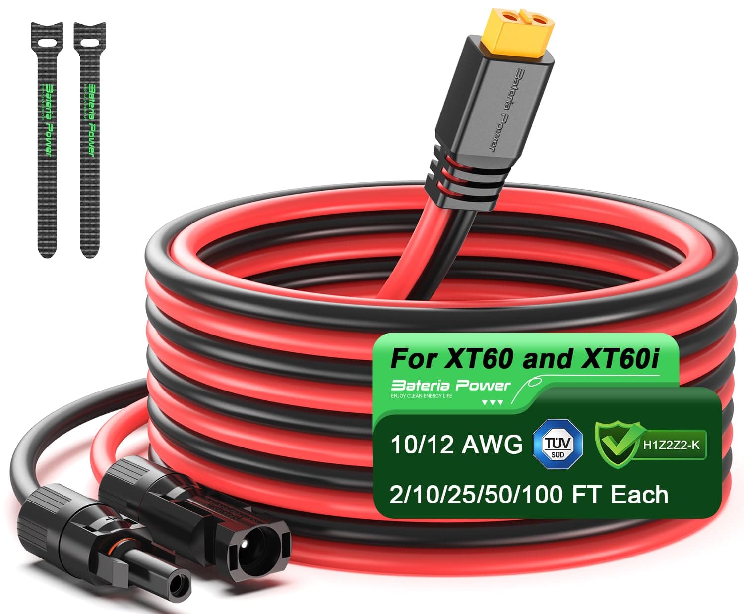 Bateria Power Solar to XT60 Charge Extension Cable, 12AWG 15Ft Solar Connector to XT60 Adapter Cable for Solar Panel to Portable Power Station Solar Generator LiFePO4 Battery RV