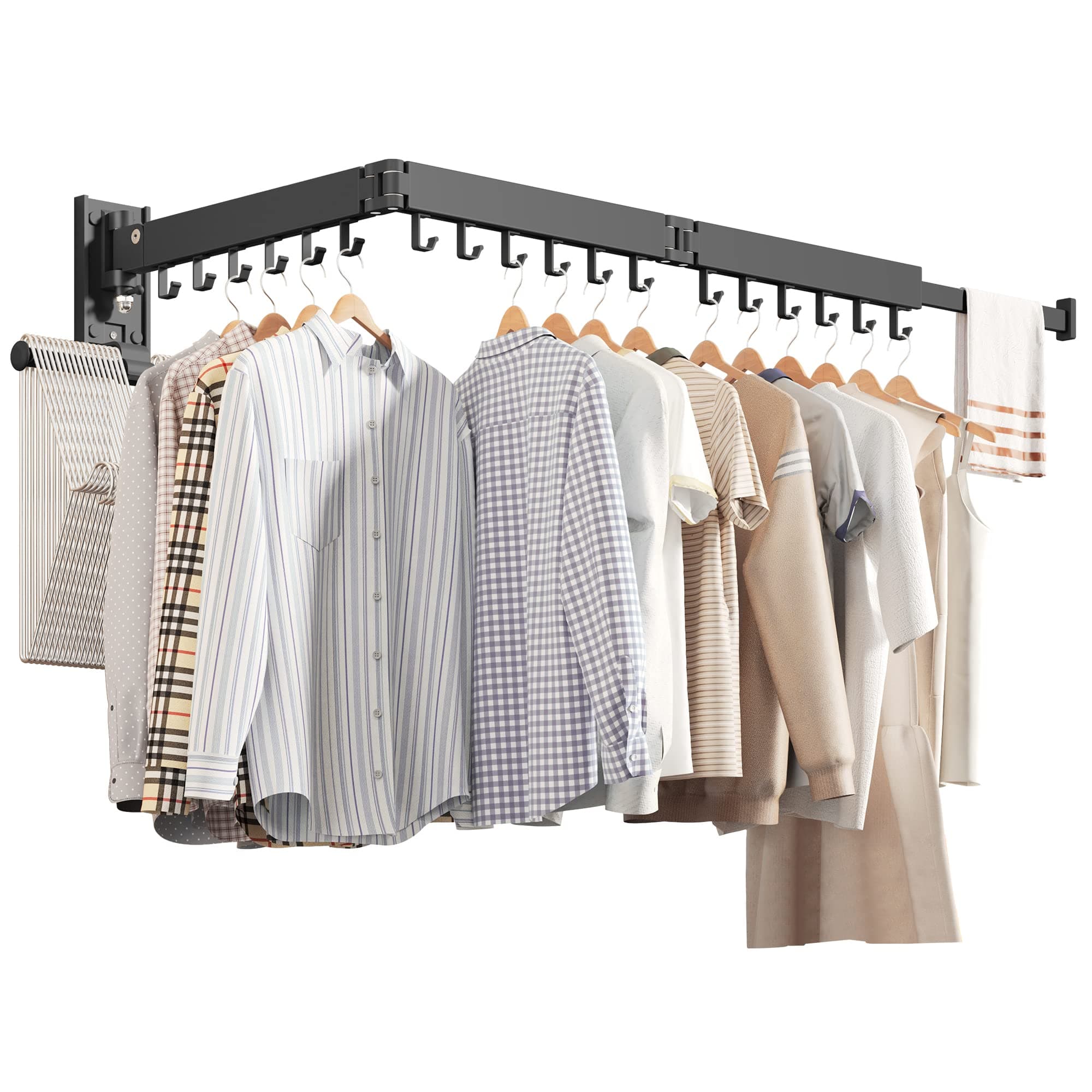 Wall Mounted Clothes Hanger,Clothes Drying Rack,Laundry Drying Rack,Drying Rack Clothing,Laundry Hanger Rack,Retractable Dryer Racks,Collapsible, Aluminum,can be Fold Upward & Left & Right