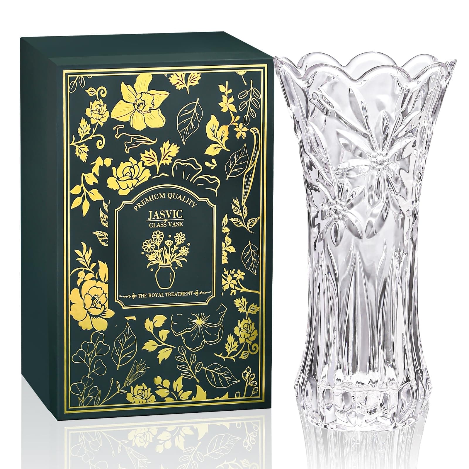 30 CM Crystal Glass Vase with Premium Gift Box - Large Clear Vases for Flowers, Tall Tulip Vase Centrepiece for Living Room Home Décor, Wedding, Valentine Present