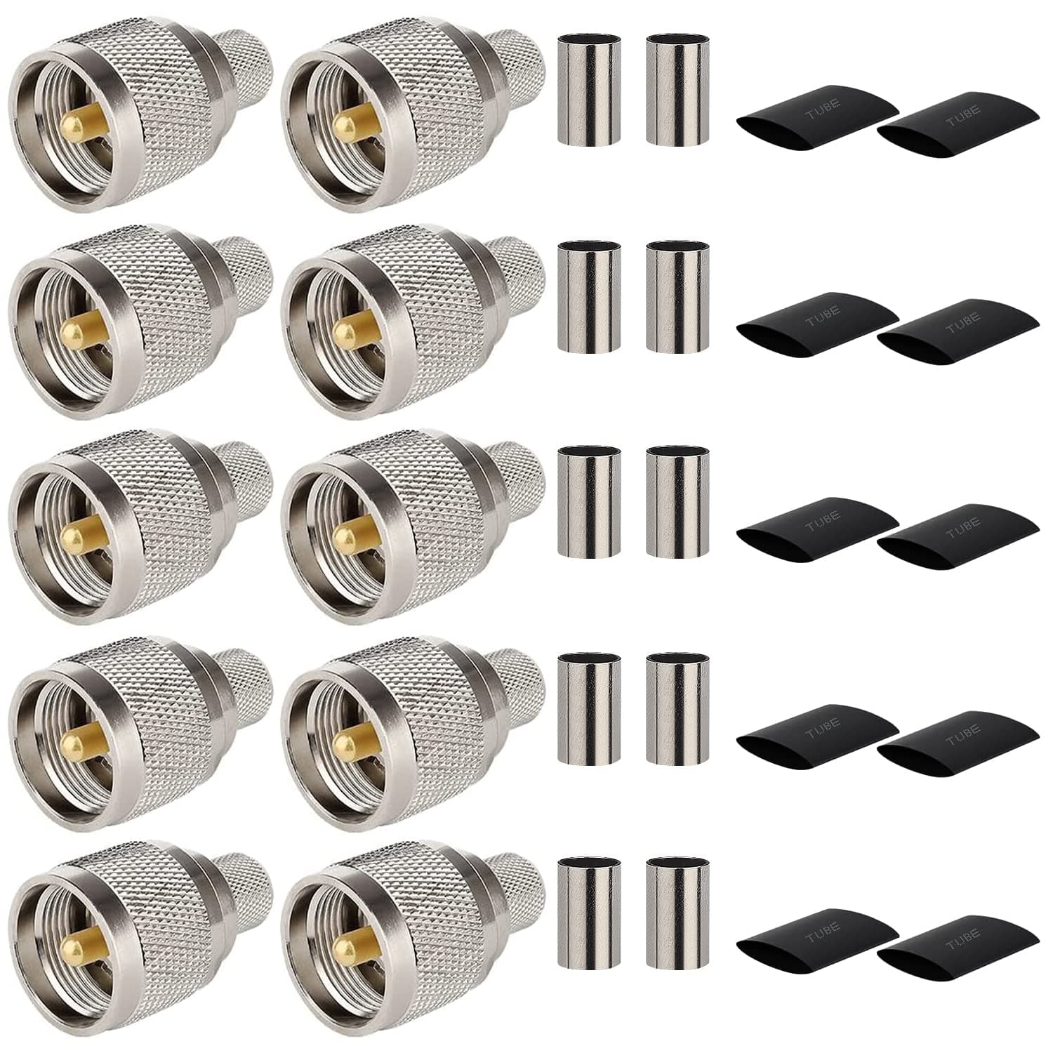 10 Pack PL259 Male Crimp Coax Connector,SO239 UHF PL-259 Crimp Coax Connector for LMR400/RG8/RG8U/RG213 Cable