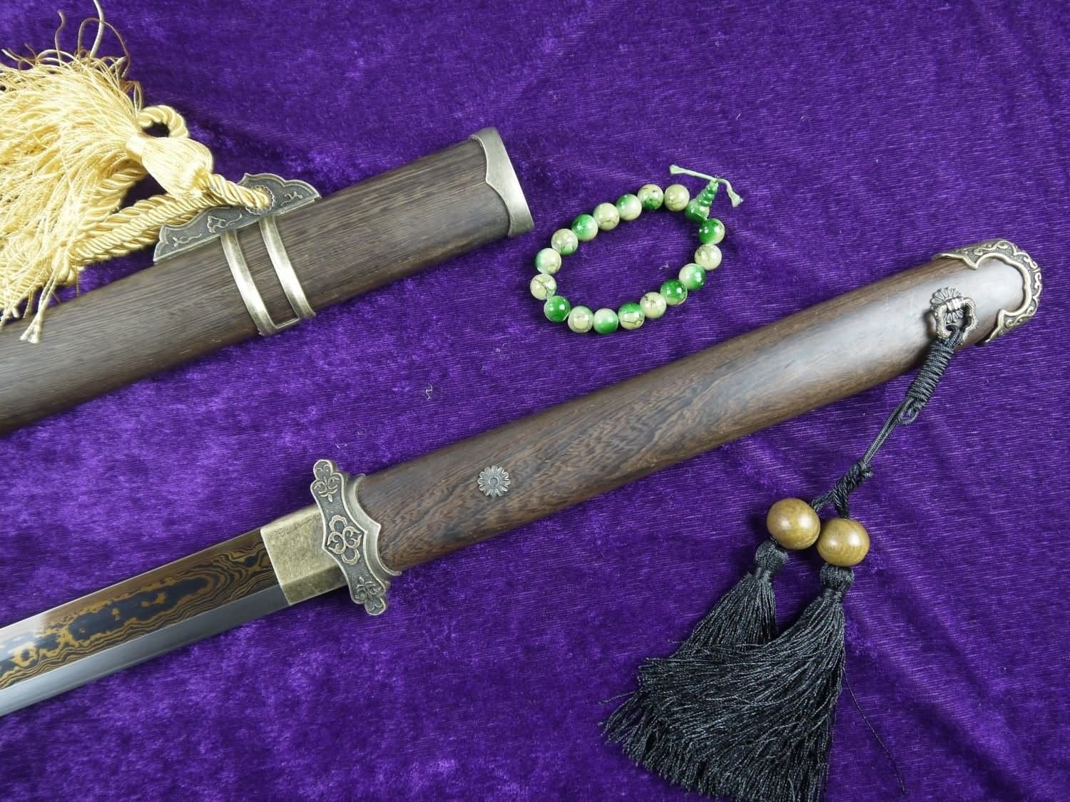 Chinese sword,Tang dao swords real(Damascus steel blade,Rosewood saya,Alloy) Full tang,Length 39"