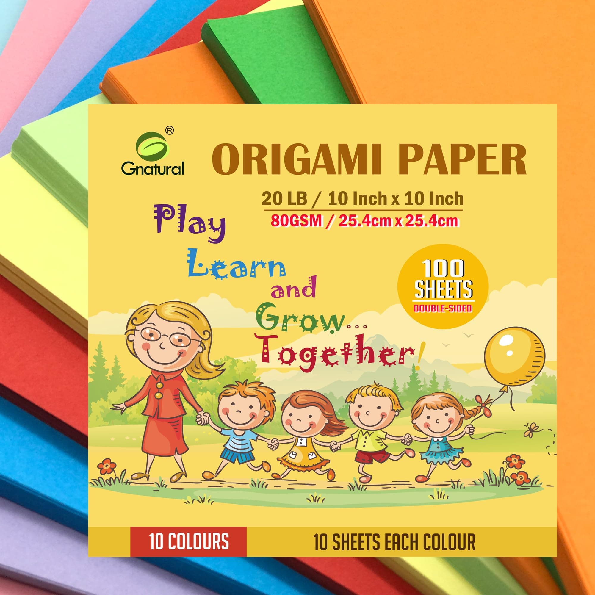 24lb 10 x 10inch 10 Colored Origami Paper Handmade Folding Paper Square Paper for Kids School DIY and Arts & Crafts,100sheets