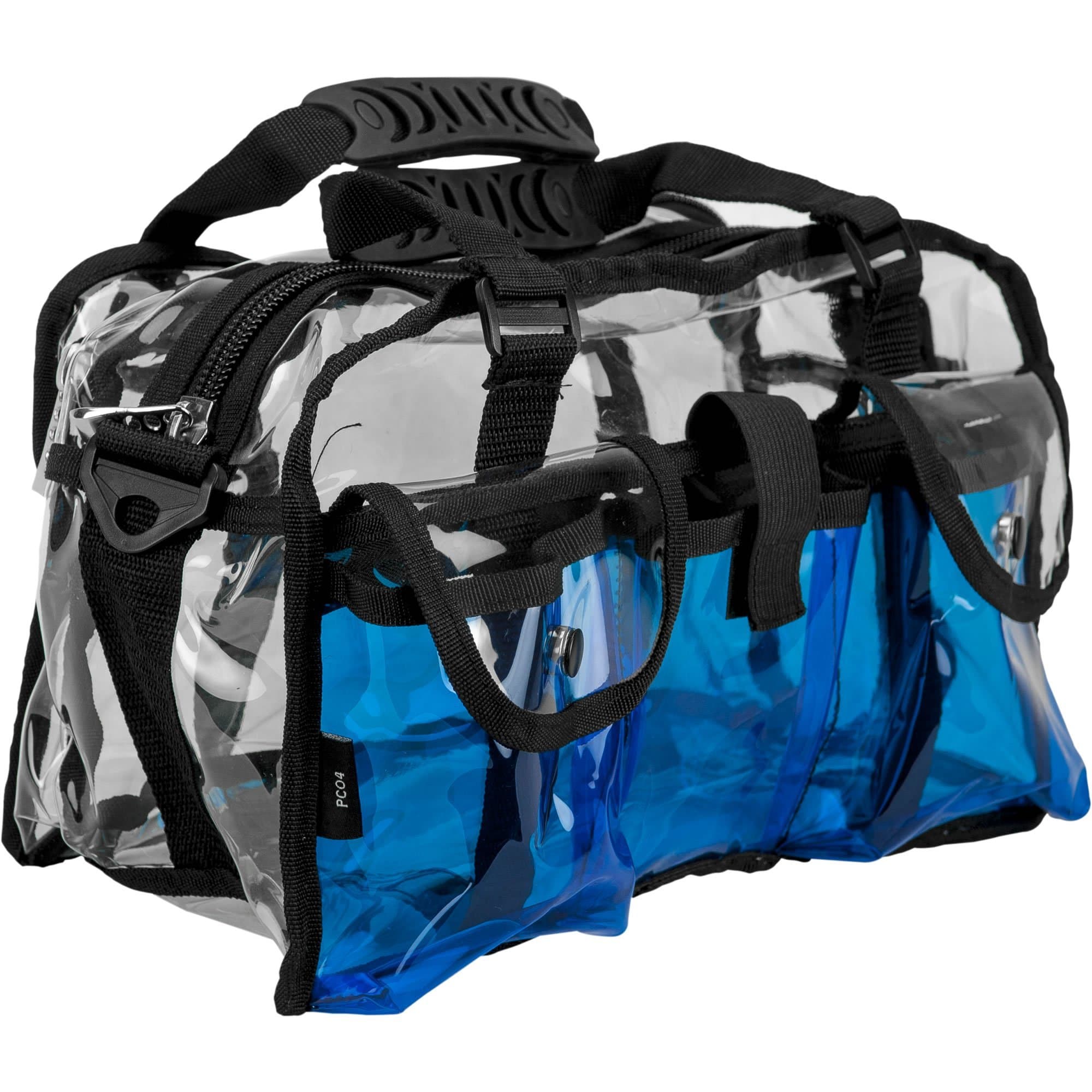 Casemetic Clear Set Bag Double Zippered Storage Compartment with 3 External Pockets and Shoulder Strap, Blue