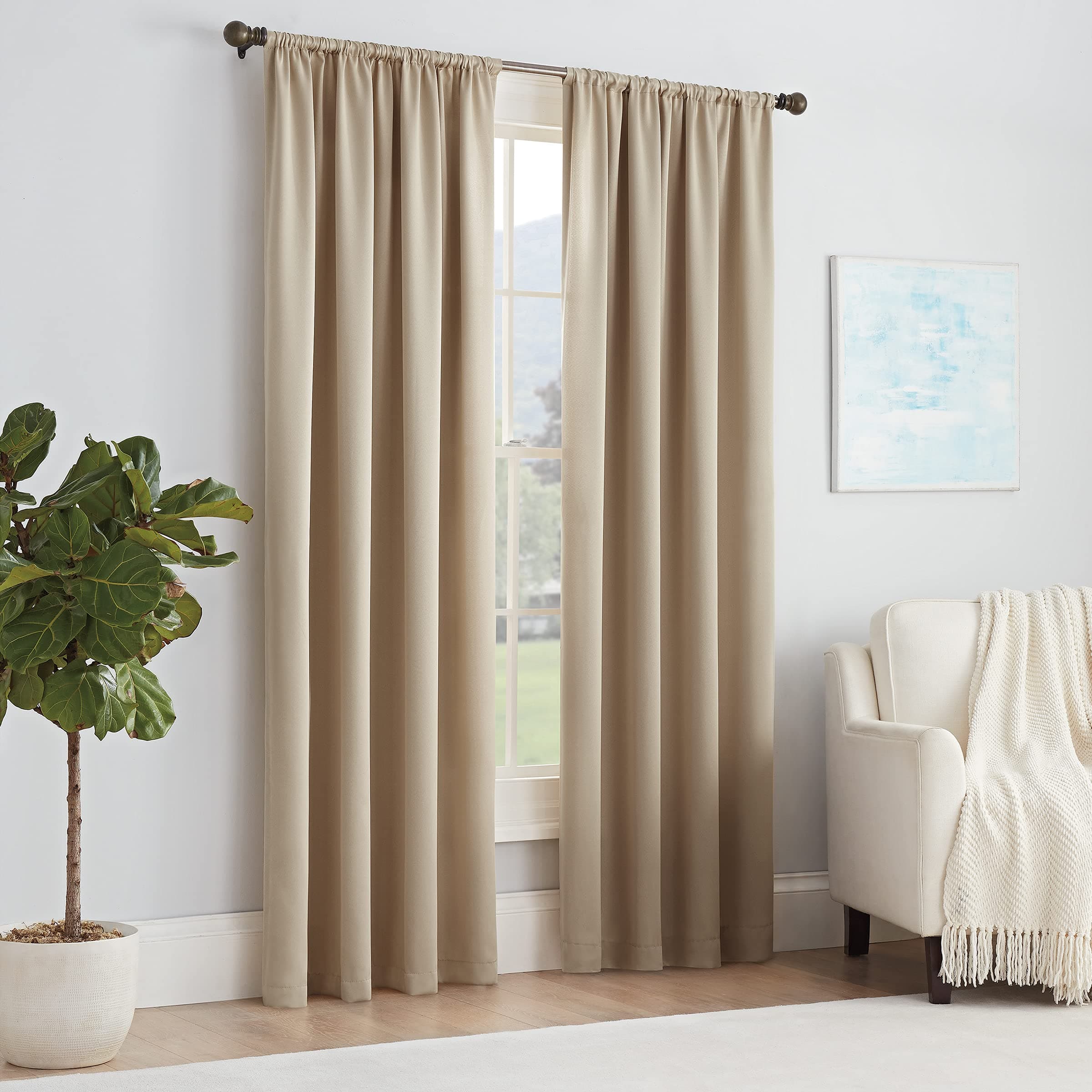 ECLIPSE Solid Thermapanel Modern Room Darkening Rod Pocket Window Curtain for Bedroom (1 Panel), 54" x 84", Taupe