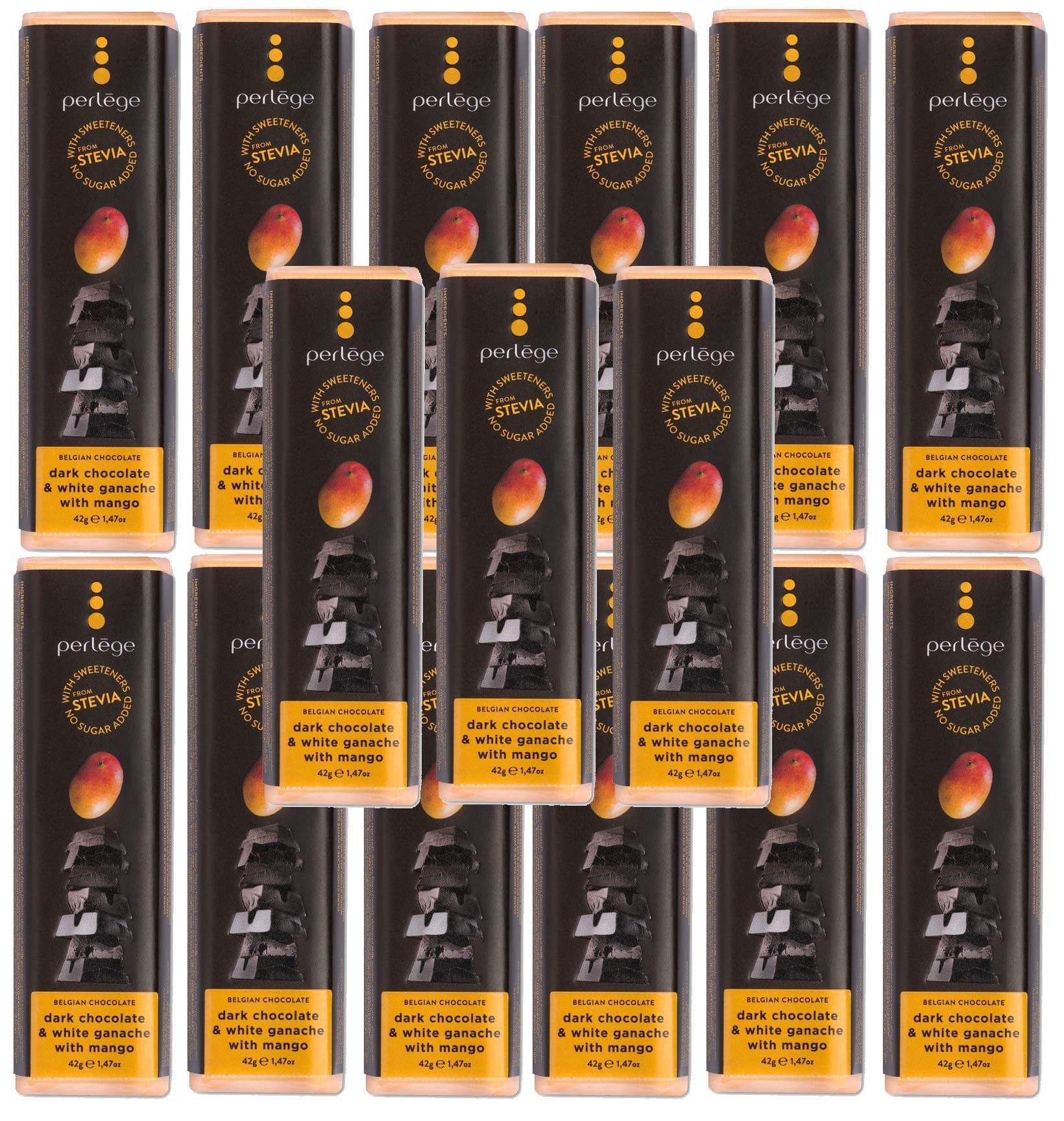 Perlege No Added Sugar Chocolate with Stevia (Dark Chocolate & Mango Ganache, 15 bars)
