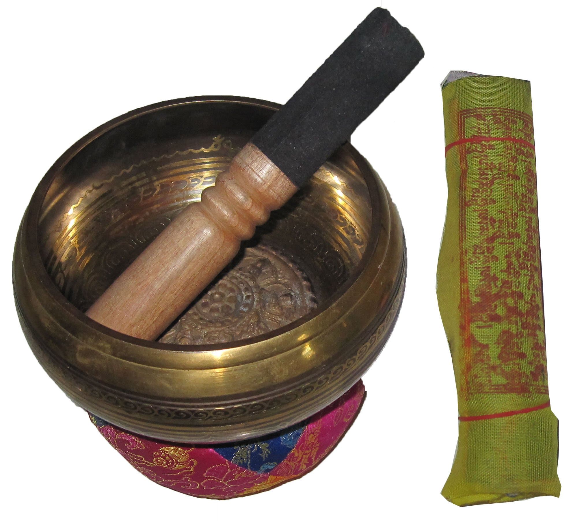 Exquisite 6 Inch Raised Engraved Tibetan Singing Bowl Made in Nepal with Striker and Free Roll of Prayer Flag