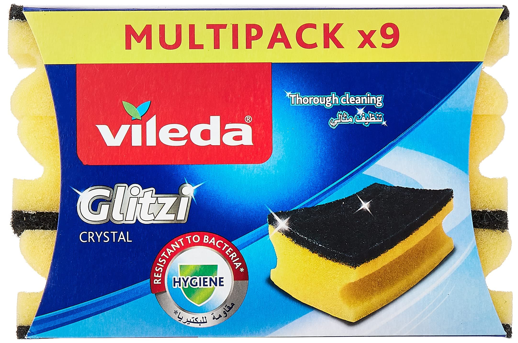Glitzi Crystal Scourer Sponge 9 Pc, Antibacterial, Long Lasting, Hygienic - Yellow And Black (9 Pc Per Pack)