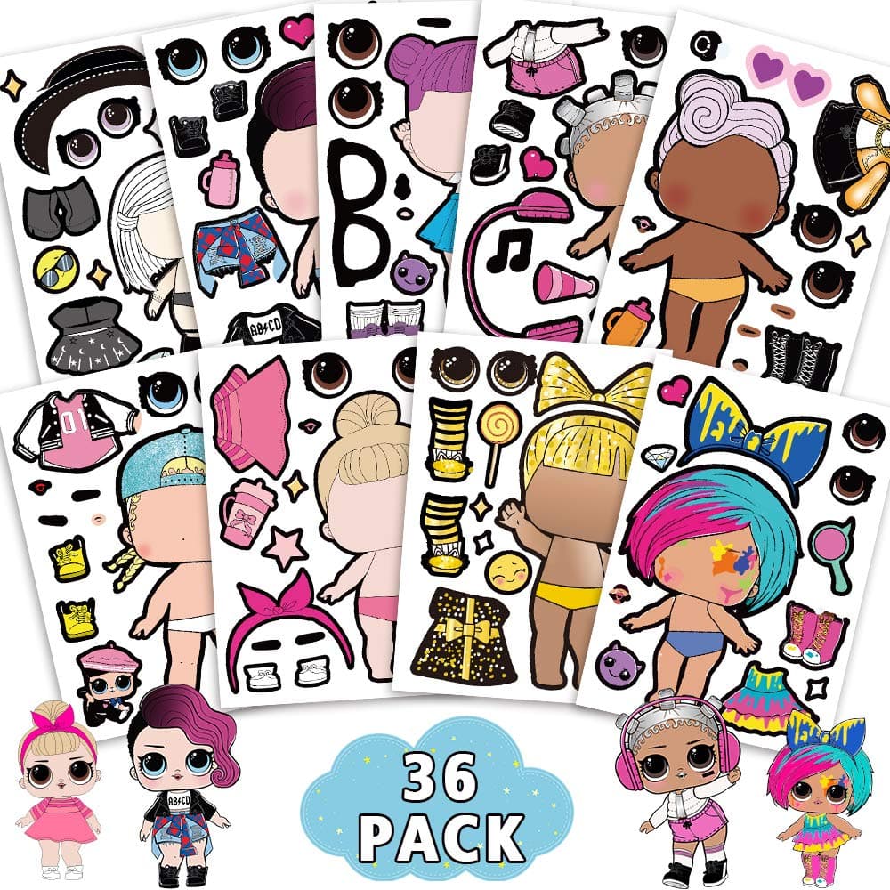Pink Girls Make a Face Stickers Party Supplies for Kids Girls Birthday Party School Rewards Pin Games
