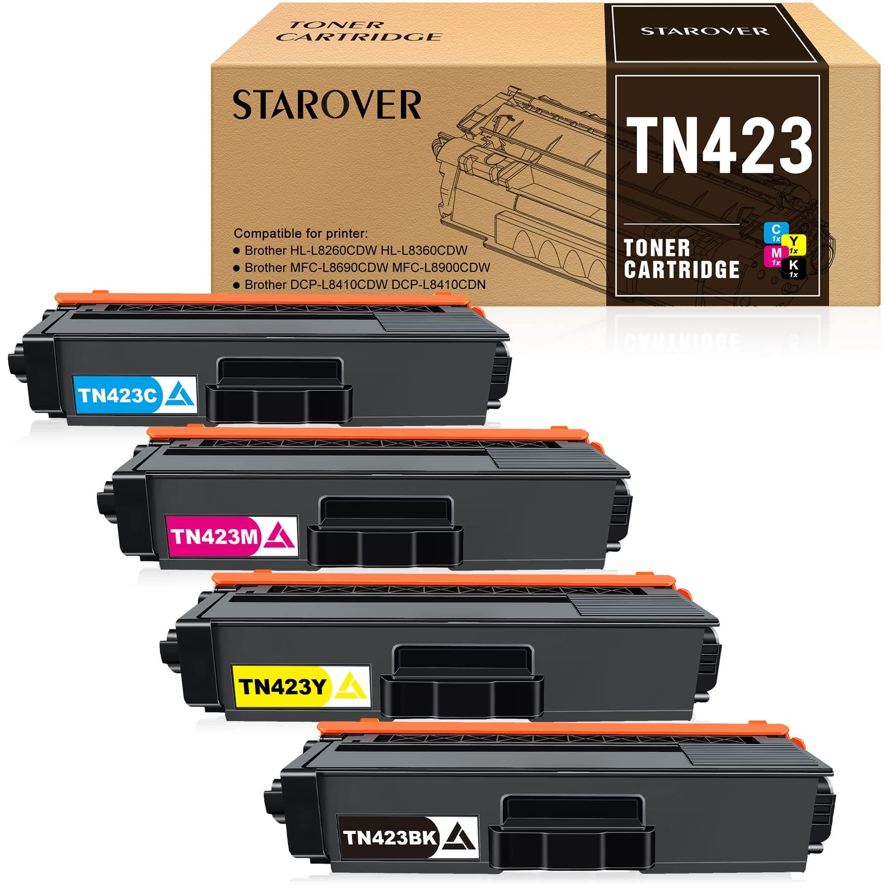 STAROVER Compatible Toner Cartridges Replacement for Brother TN423 TN-423 TN421 Toner Cartridges Use for Brother HL-L8260CDW HL-L8360CDW DCP-L8410CDN DCP-L8410CDW MFC-L8690CDW MFC-L8900CDW (4 Pack)