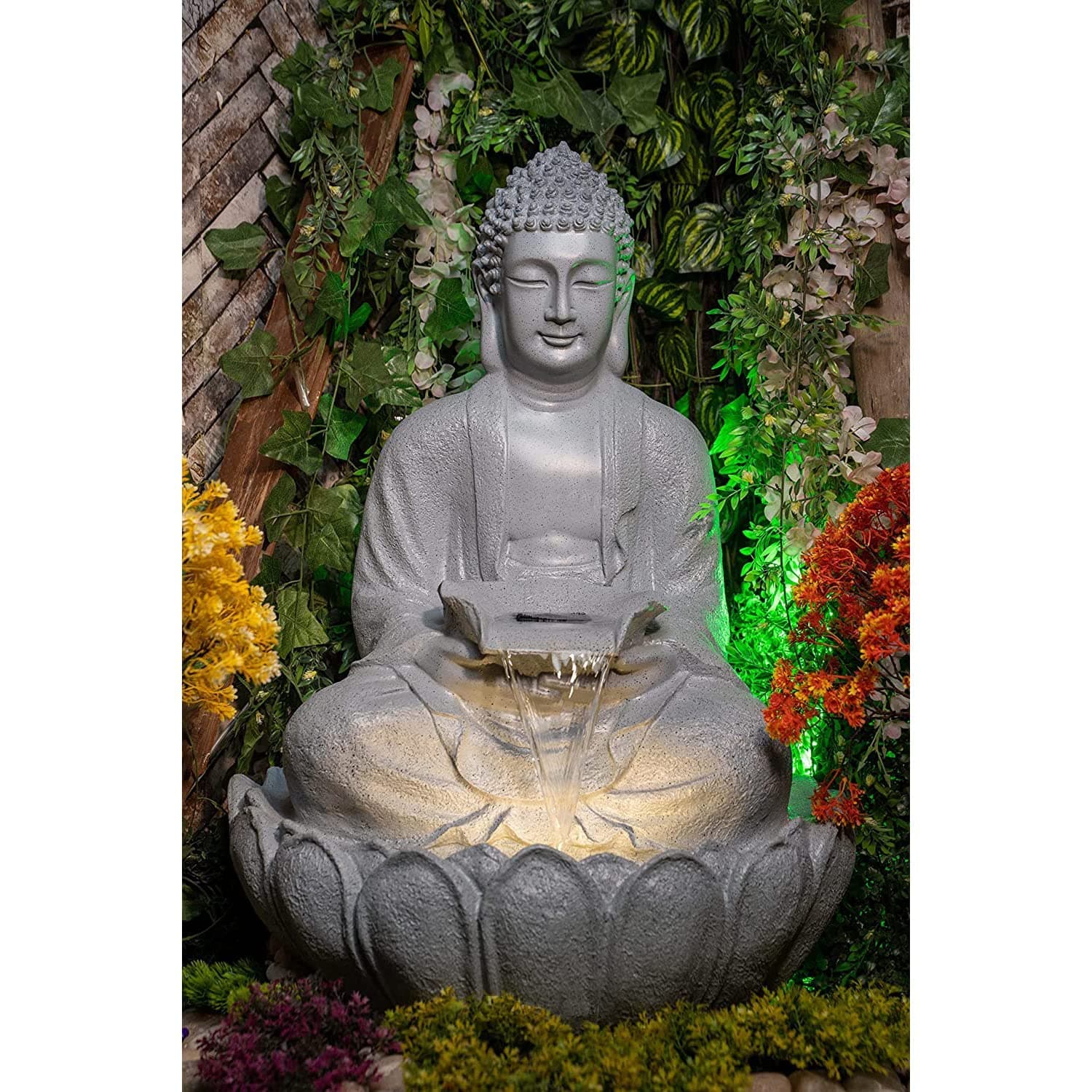 Fountain Hub Large Lotus Buddha Water Fountain for Home, Office, Garden Golden Color Large (Size-65 x 65 x 90 Cm) (Grey)