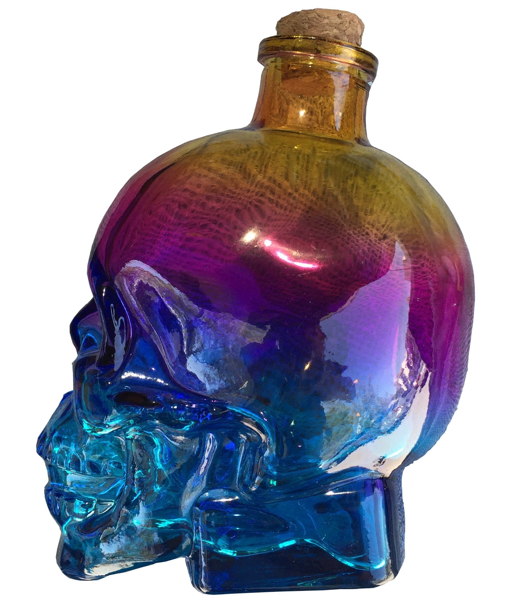 set of 4 Glass Skull Head Decanter Container Flask Jar 14oz Tequila Vodka Perfume (Rainbow)