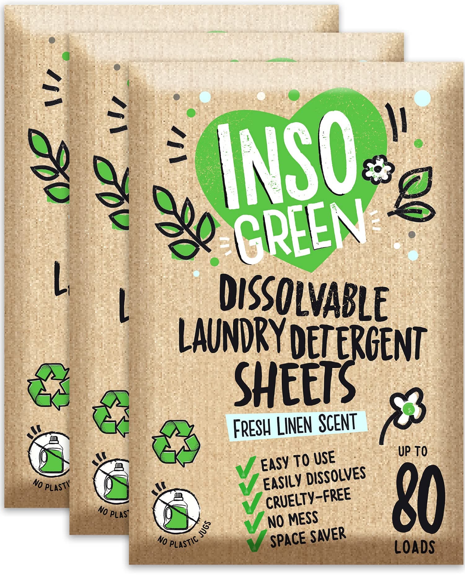 Eco Laundry Detergent Sheets (3 Pack) 240 Loads - No Plastic Jugs, Washer Sheets Detergent - Laundry Strips & Travel Laundry Detergent – 120 Sheets