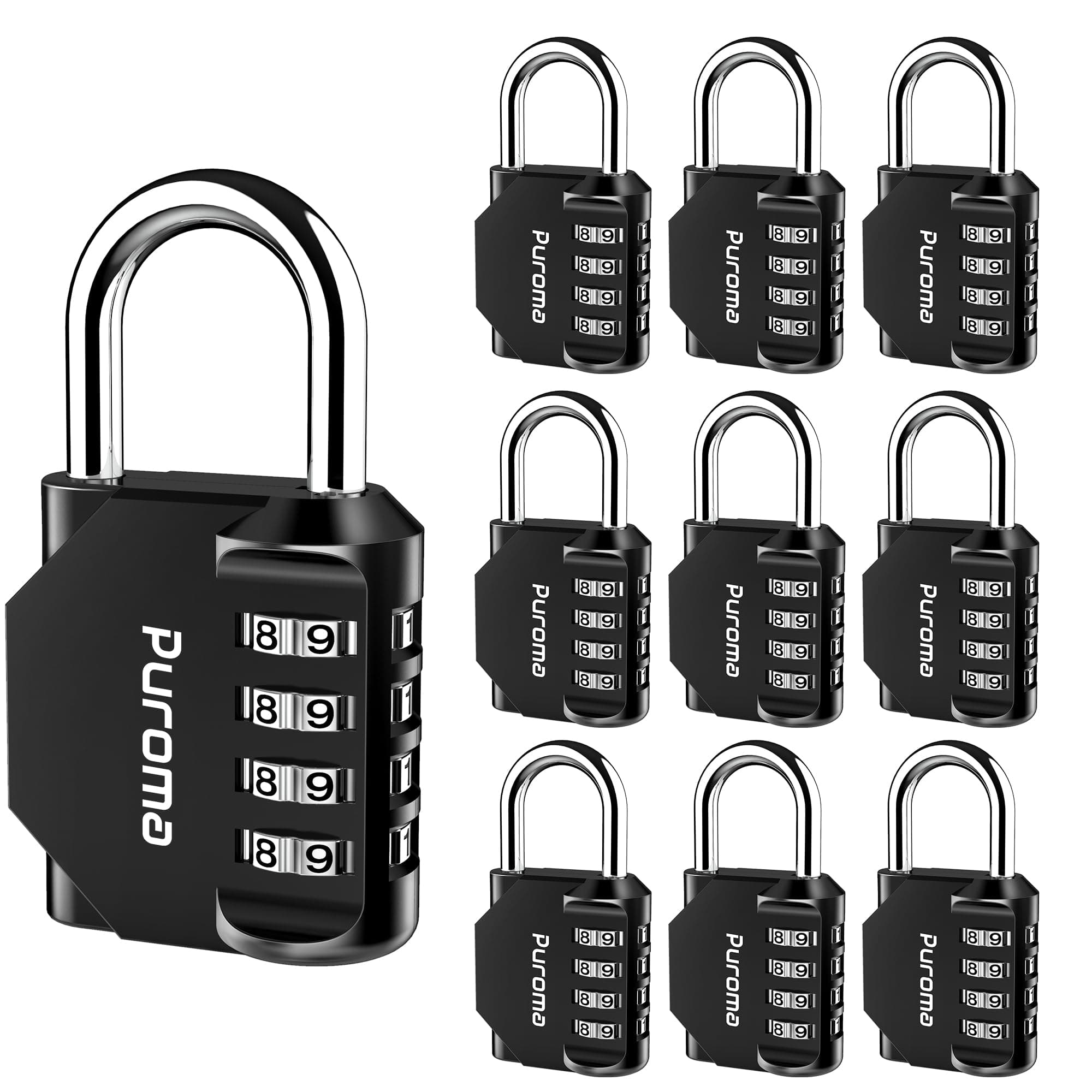 Puroma 10 Pack Combination Lock for Locker 4 Digit Outdoor Waterproof Padlock for School, Gym, Sports, Fence, Toolbox, Gate, Case, Outdoor, Hasp Storage, Cabinets (Black)