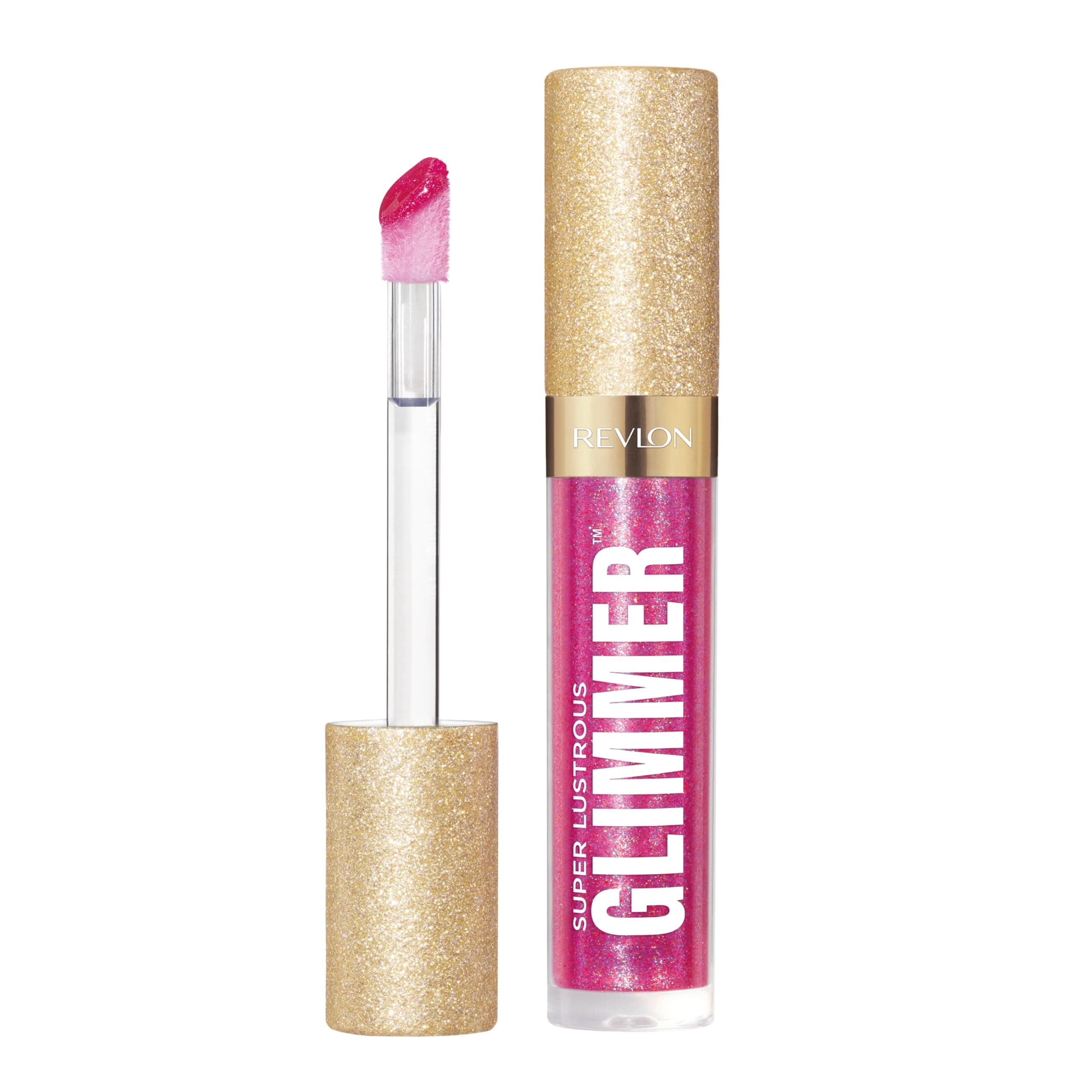 Super Lustrous Glimmer Gloss, Non-Sticky Lip Gloss, High-Shine Finish, Plant-Based Glitter, 009 Razz Beamy, 0.13 fl oz