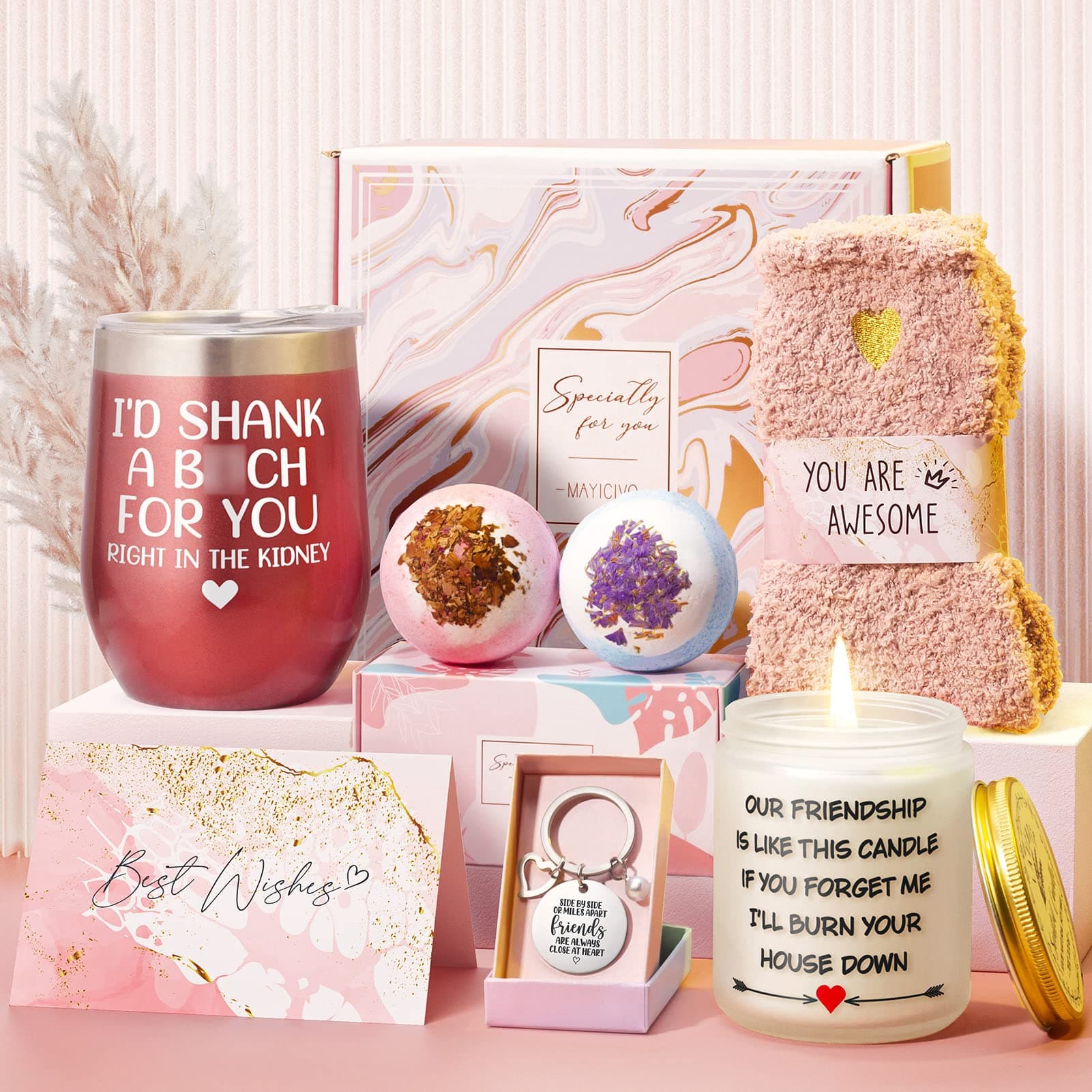 Best Friend Birthday Gifts for Women, Christmas Gifts for Friends Female, Friendship Gifts for Women BFF Bestie Sister Gifts from Sister, Funny Spa Christmas Gift baskets for Women Her w/ Wine Tumbler