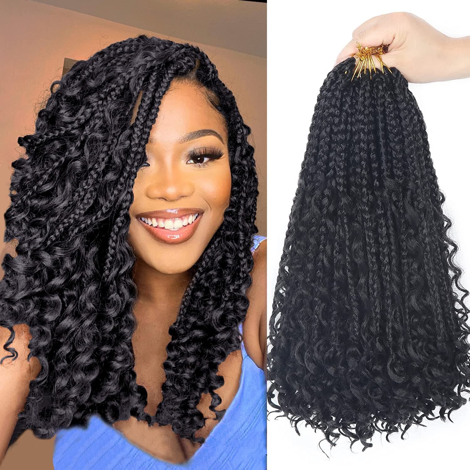 Diha Goddess Box Braids Crochet Hair With Curly Ends 14 Inch Bohomian Box Braids Crochet Braids 8 Packs 3X Crochet Braids Synthetic Braiding Hair Extension for Black Women (14 Inch (Pack of 8), 1B)……