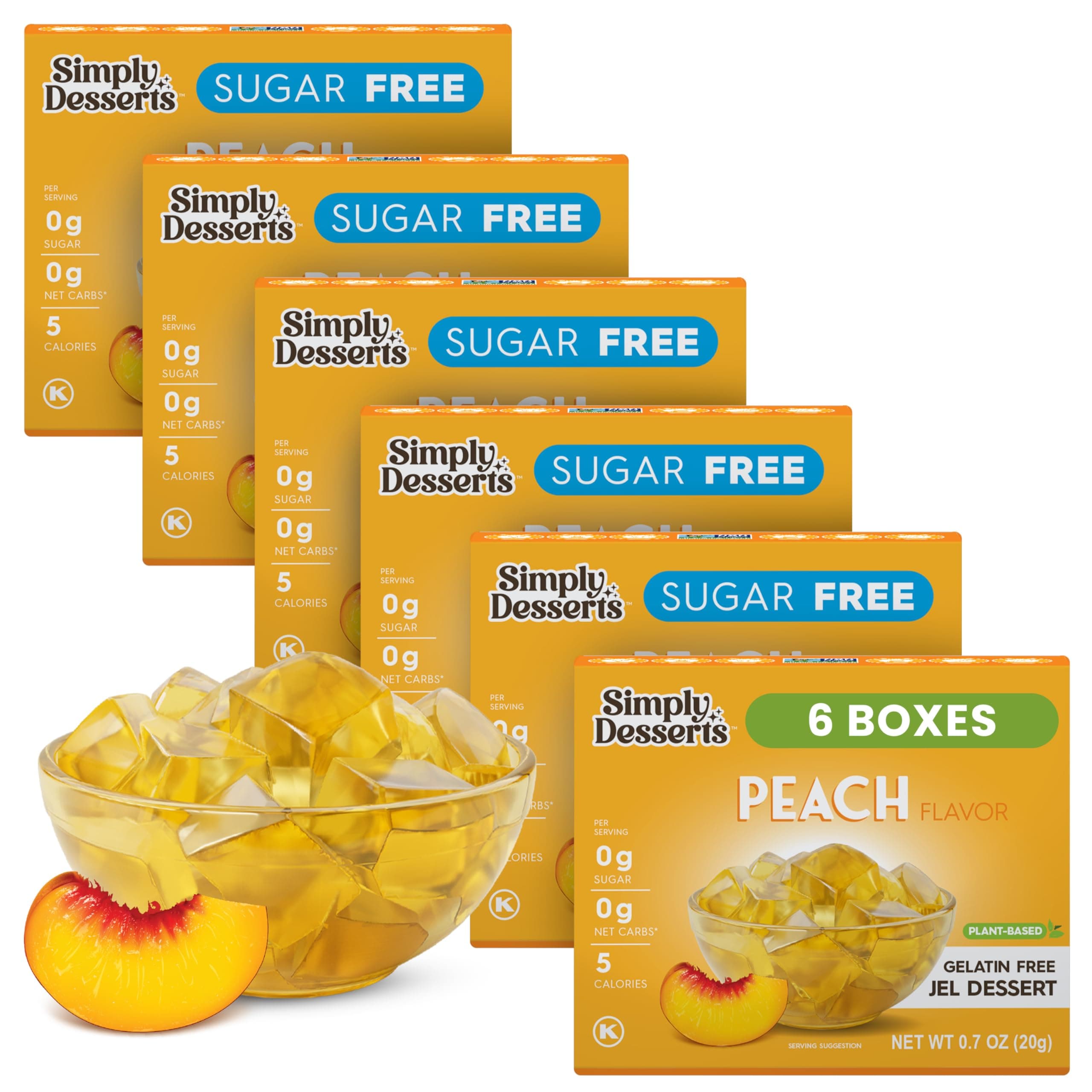 Simply Desserts Sugar-Free Peach Jel, 6-Pack – Vegan Dessert, Keto Snacks, Diabetic Friendly & Kosher, 1.7 Oz Ea