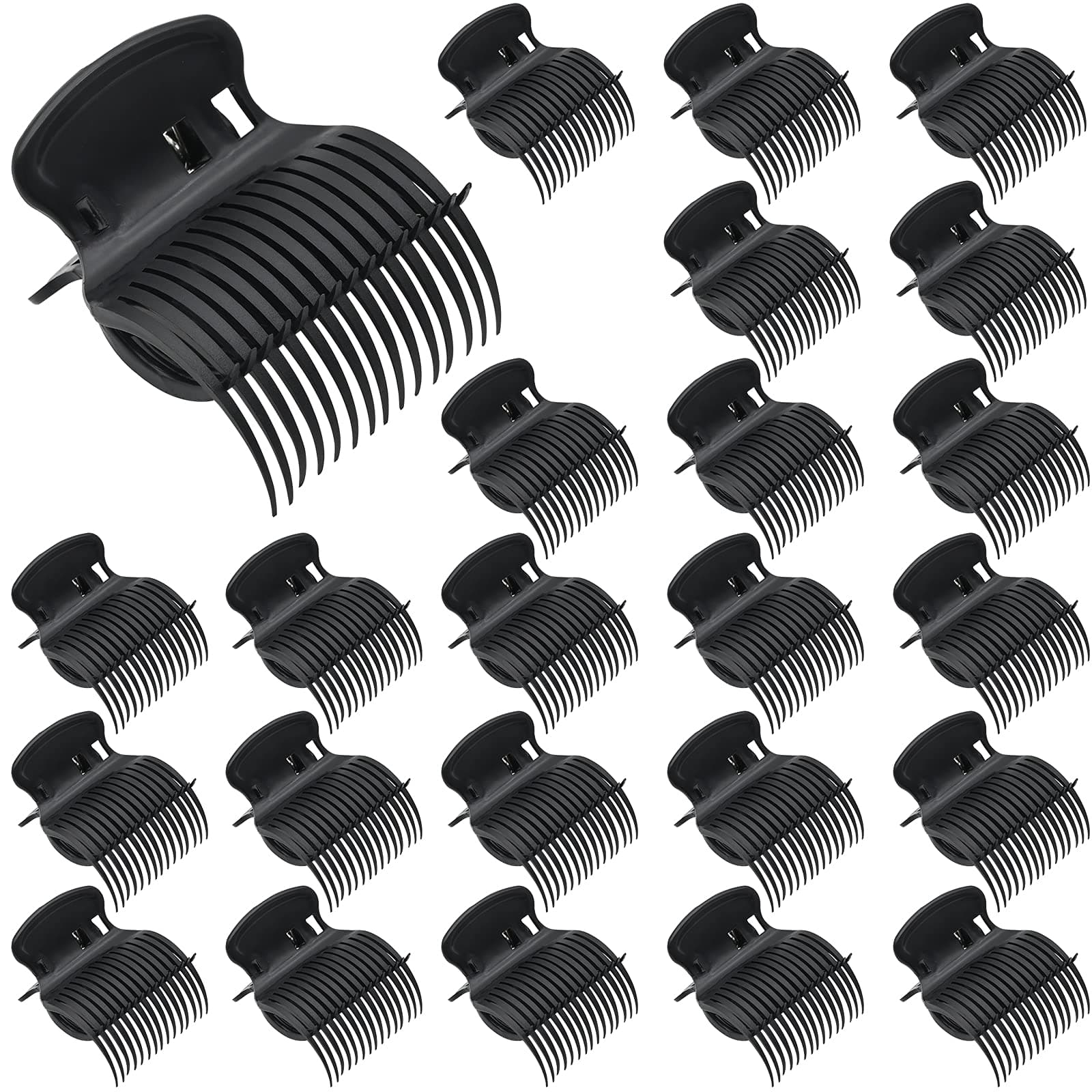 24 Pack Hot Roller Clips, Plastic Hair Curler Claw Clip Replacement Roller Clips Safety & Heat Lightweight Resistance Heated Clip for Small, Medium, Large Girls Hair Section Styling (Black)