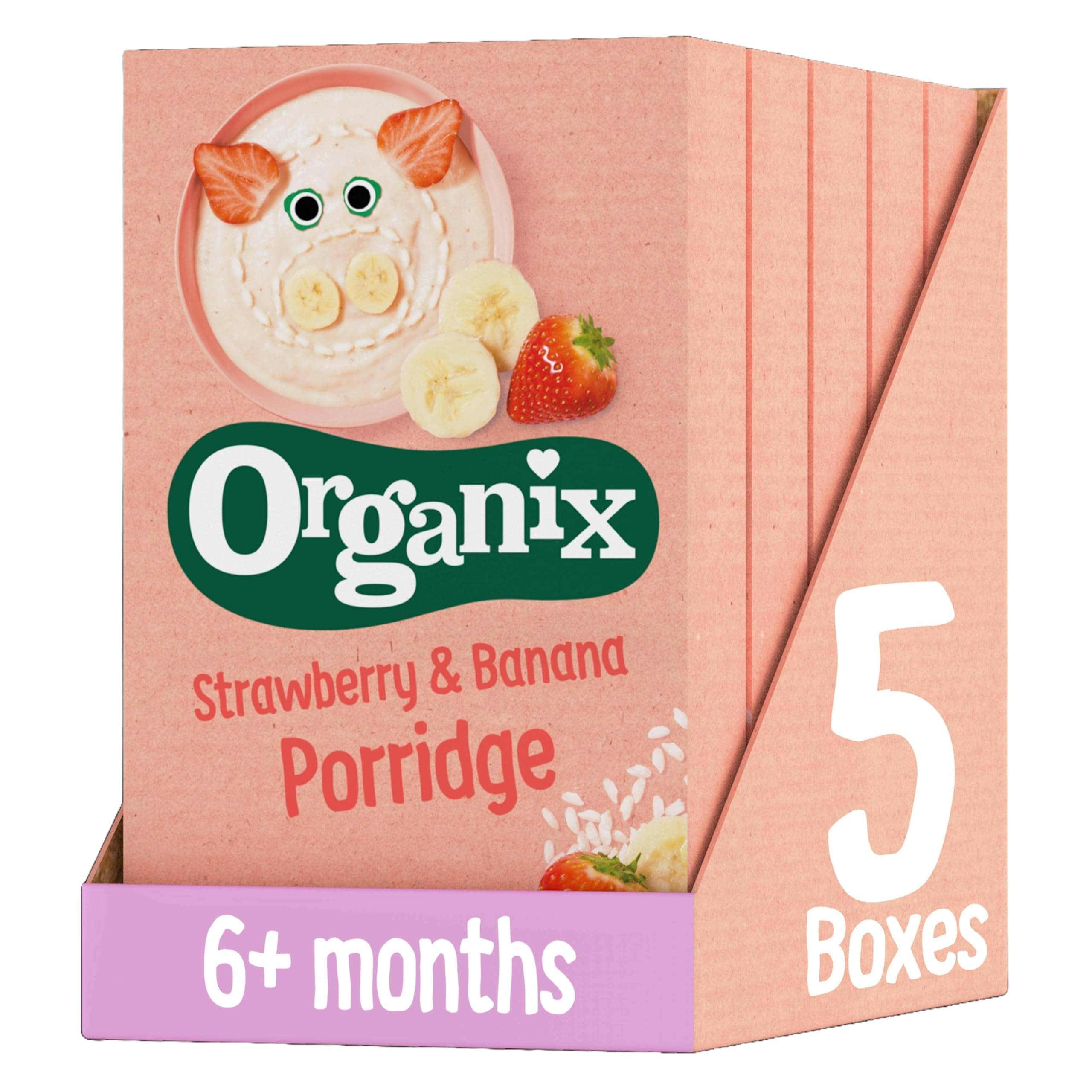 Organix Strawberry & Banana Organic Baby Porridge, 6+ Months, 120 g (Pack of 5)