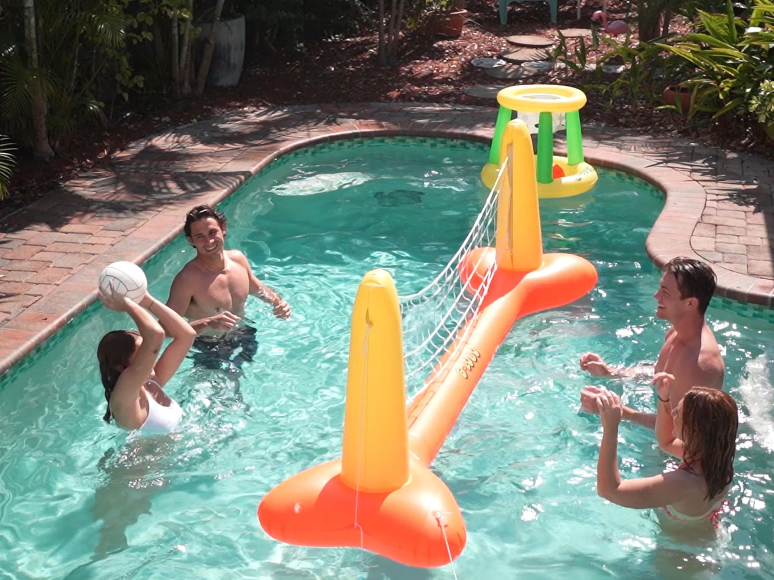 G-Loco Pool Volleyball Set&Pool Basketball Hoops; Pool Float Games; Includes 2 Balls; 1 Pump; Floating Pool Basketball Hoop; Pool Volleyball Net; Volleyball For Pool; Basketball For Pool,Multicolor