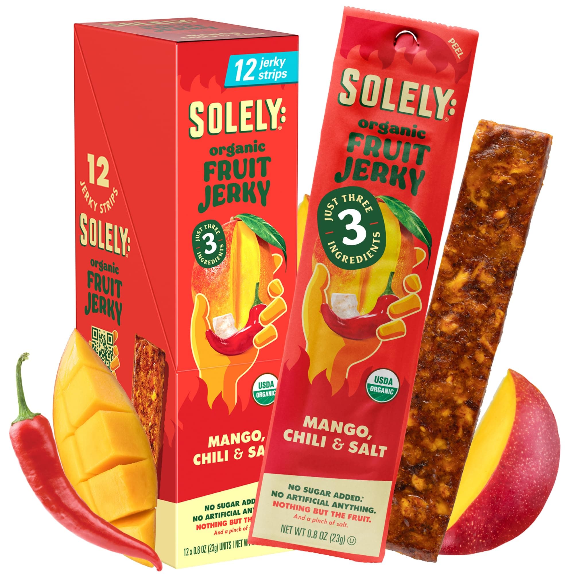 Organic Spicy Mango Chili and Salt Fruit Jerky - 12 Individually Wrapped Strips - Fruit Leather Made from Dried Fruit - Healthy Snacks for Adults & Kids - Vegan, Non GMO - 0.8oz (23g)