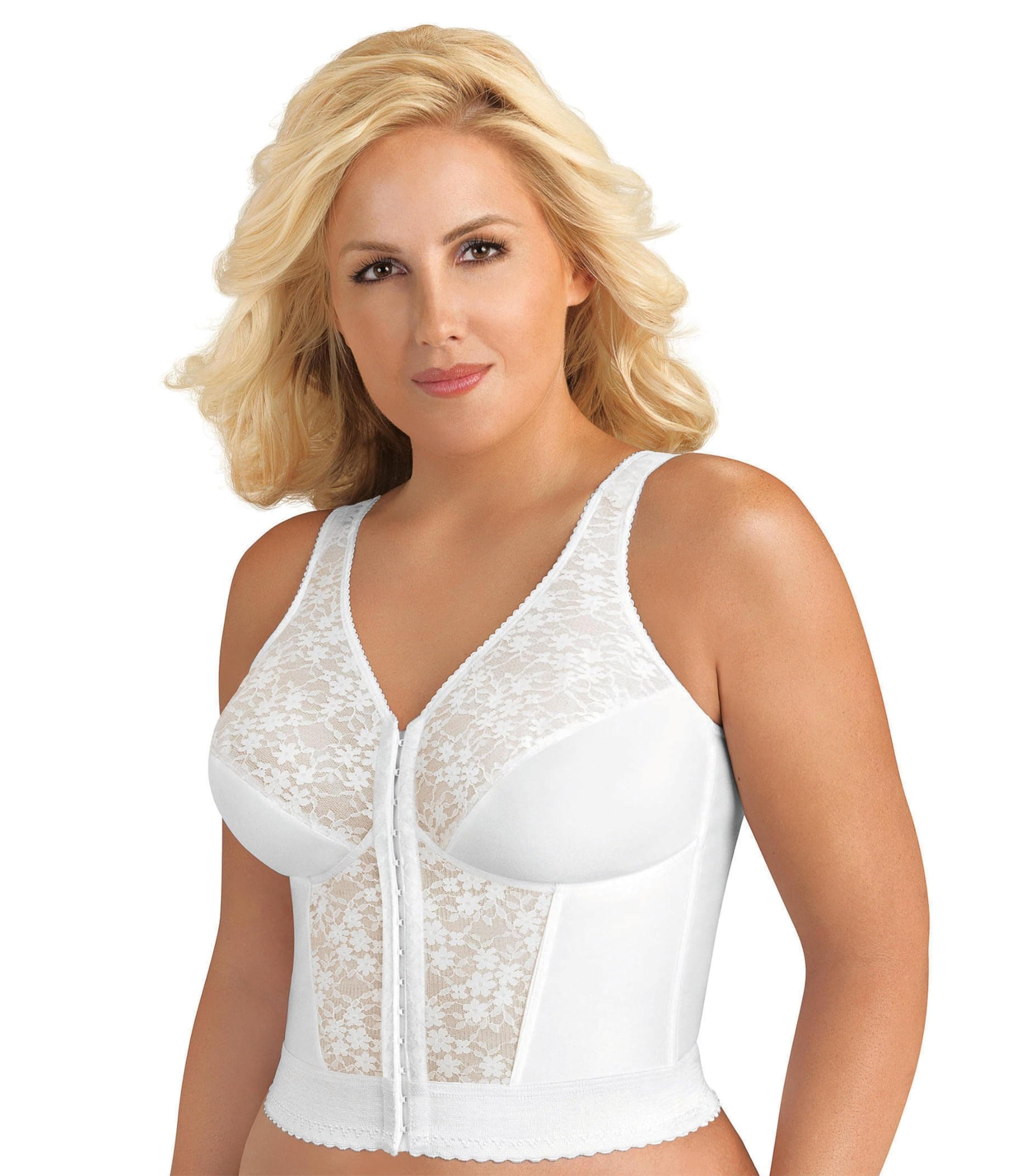 Exquisite Form 5107565 Fully Slimming Wireless Back & Posture Support Longline Bra with Front Closure & Lace