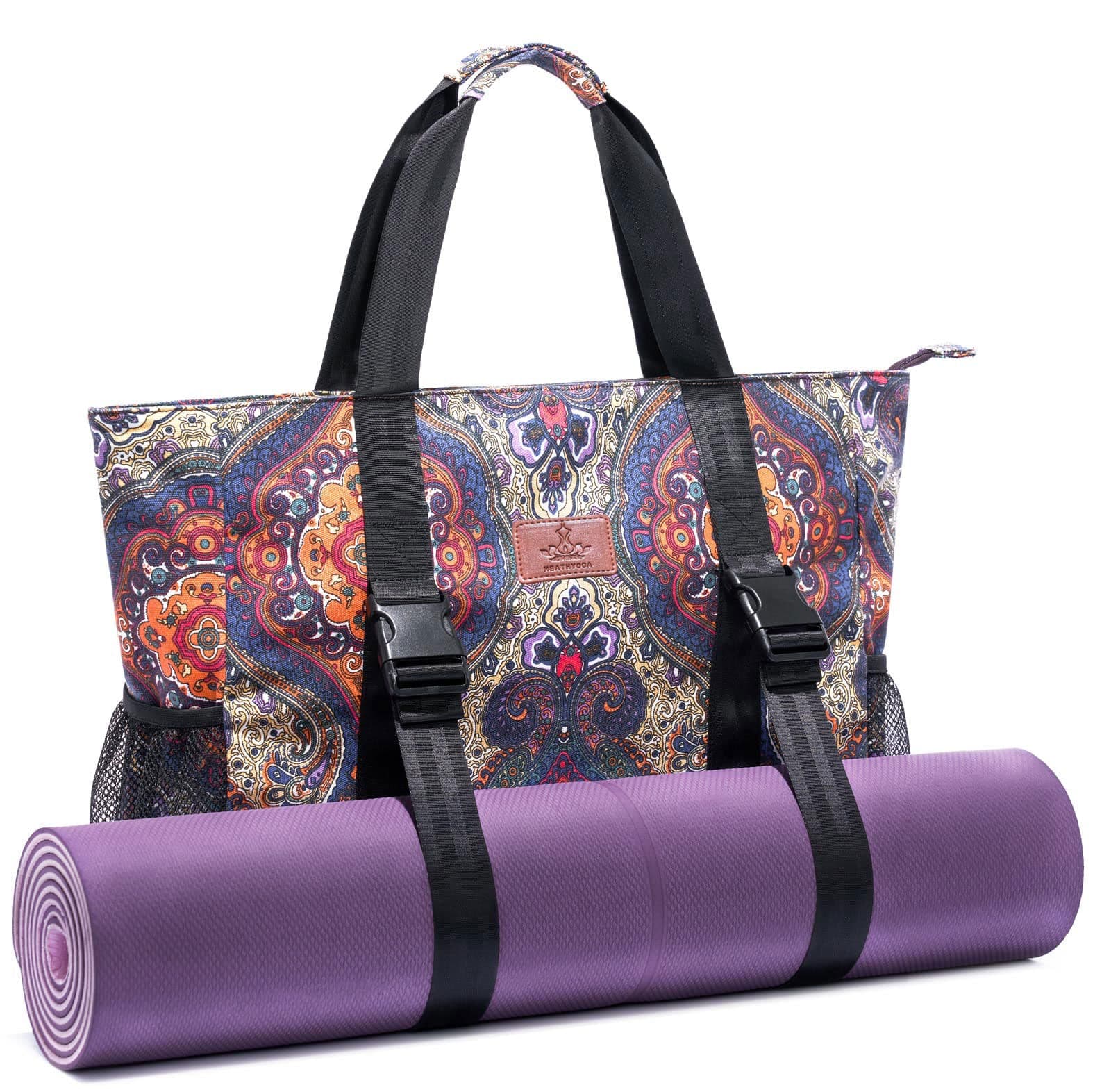 Heathyoga Multi-Functional Yoga Mat Carrier Gym Tote Bag - Large Mat Pocket, Women's Workout Bag