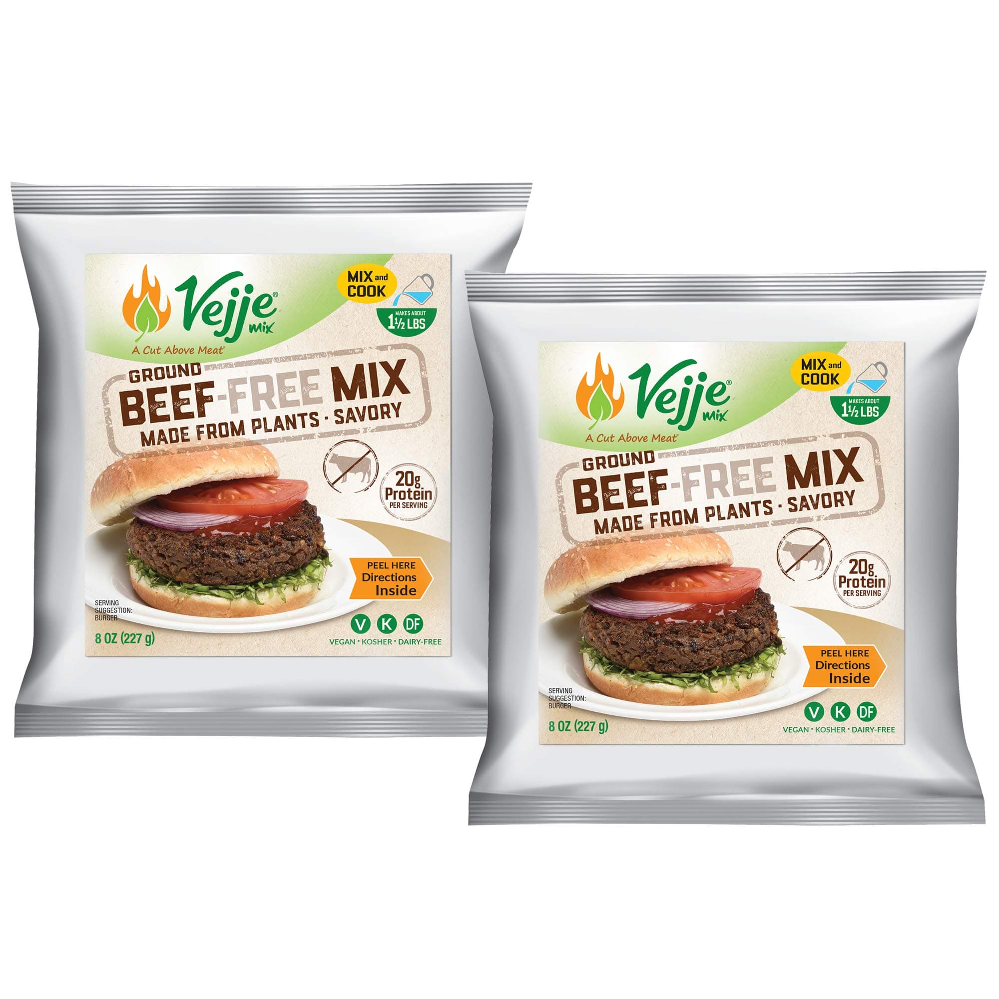 Vejje Meat-Free Mixes - GROUND BEEF-FREE MIX (2-Pack) (Two 8oz Bags, Each Bag Makes 1.5 lbs for 3 lbs Total) Meatless Vegan Substitute. Plant-Based Meat Alternative for Burgers, Tacos, Crumbles & More