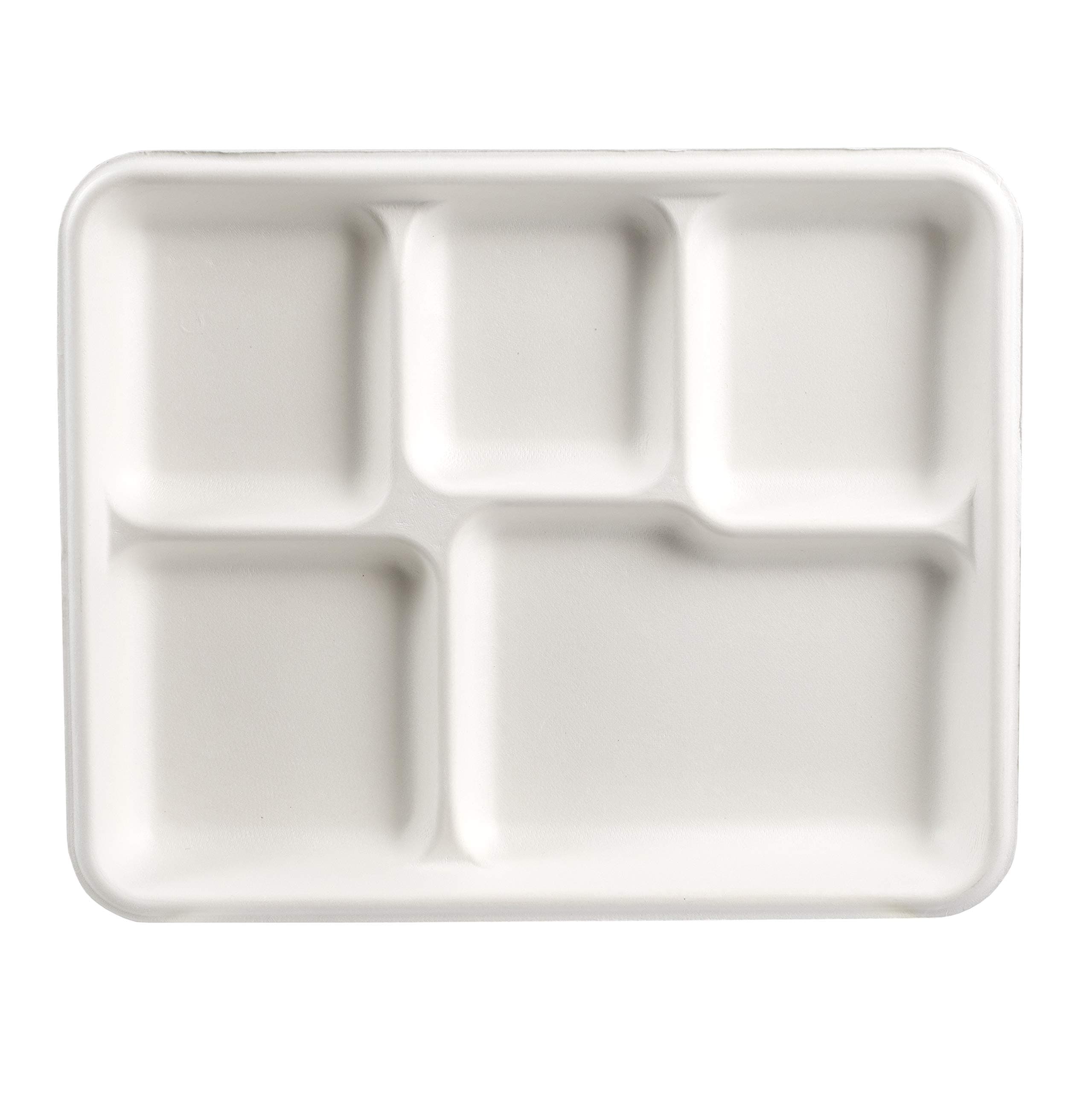 100% Compostable Sugar Cane Fiber Heavy Duty Plate, 5-Compartment American Tray, 500-Count Case
