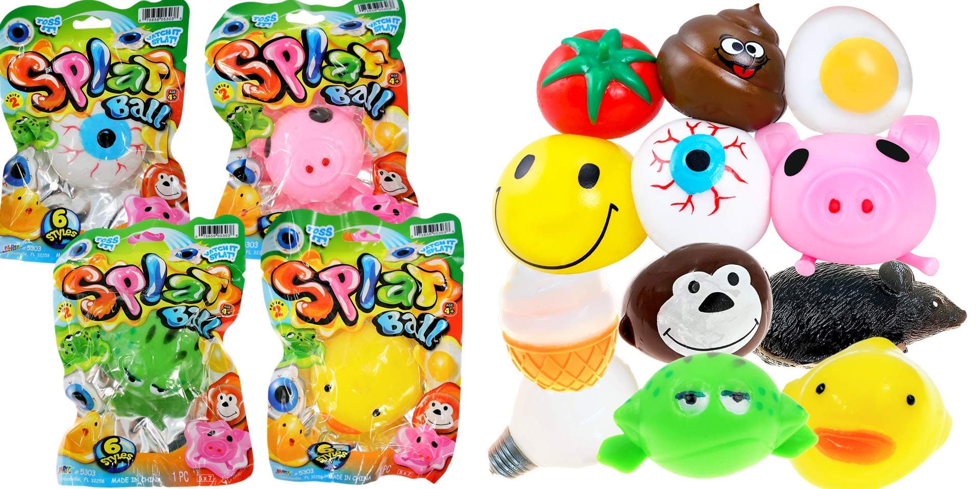JA-RU Squishy Splat Ball (4 Toys Assorted) Squishy Dumplings Easter Baskets Stuffers for Kids. Stress Balls for Work. Sensory Pre Teen Toys. Bulk Splat Balls. New2-5303-4p
