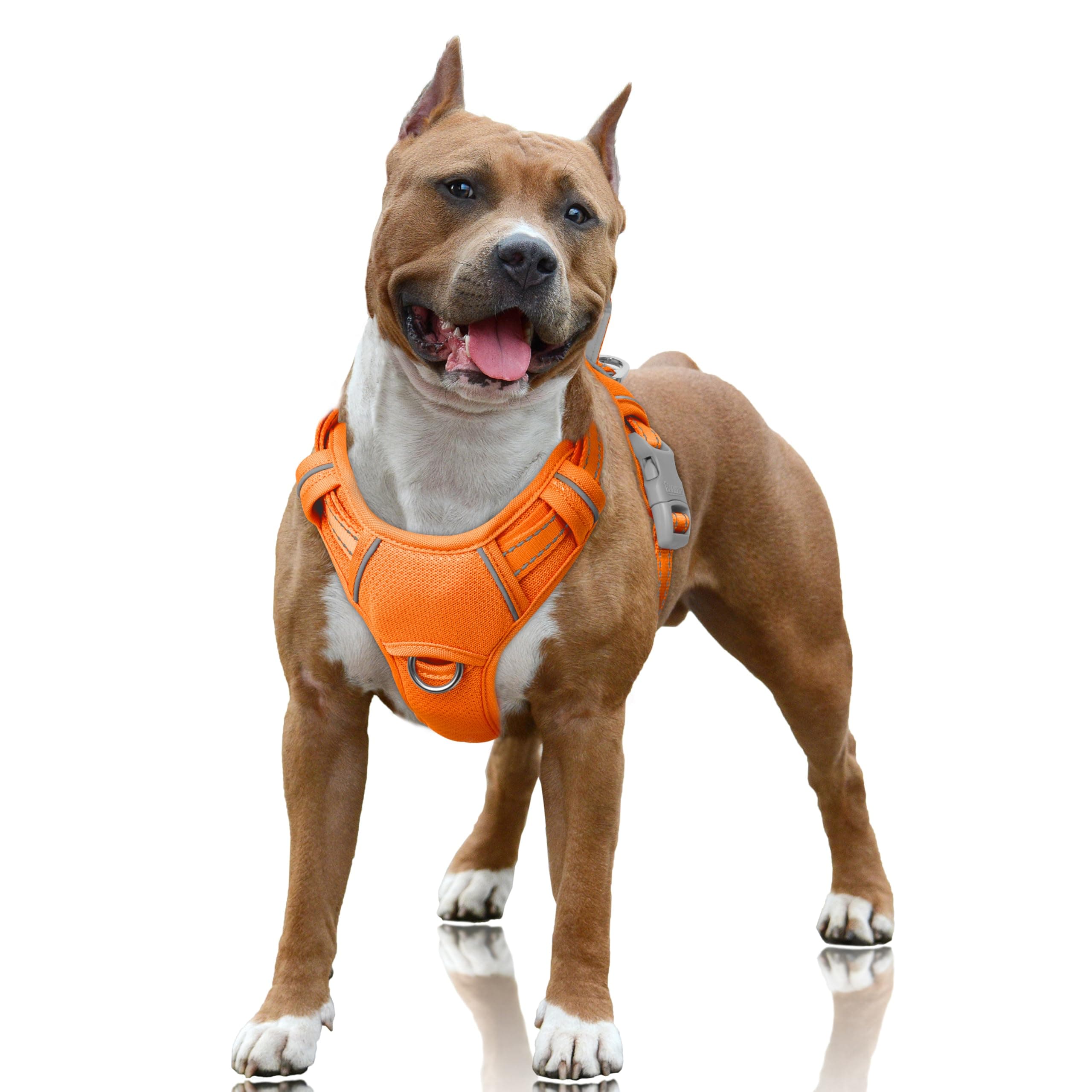 No Pull Dog Harness Large Reflective Dog Harness with Front Clip and Easy Control Handle for Walking Training Running with ID tag Pocket(Orange,L)